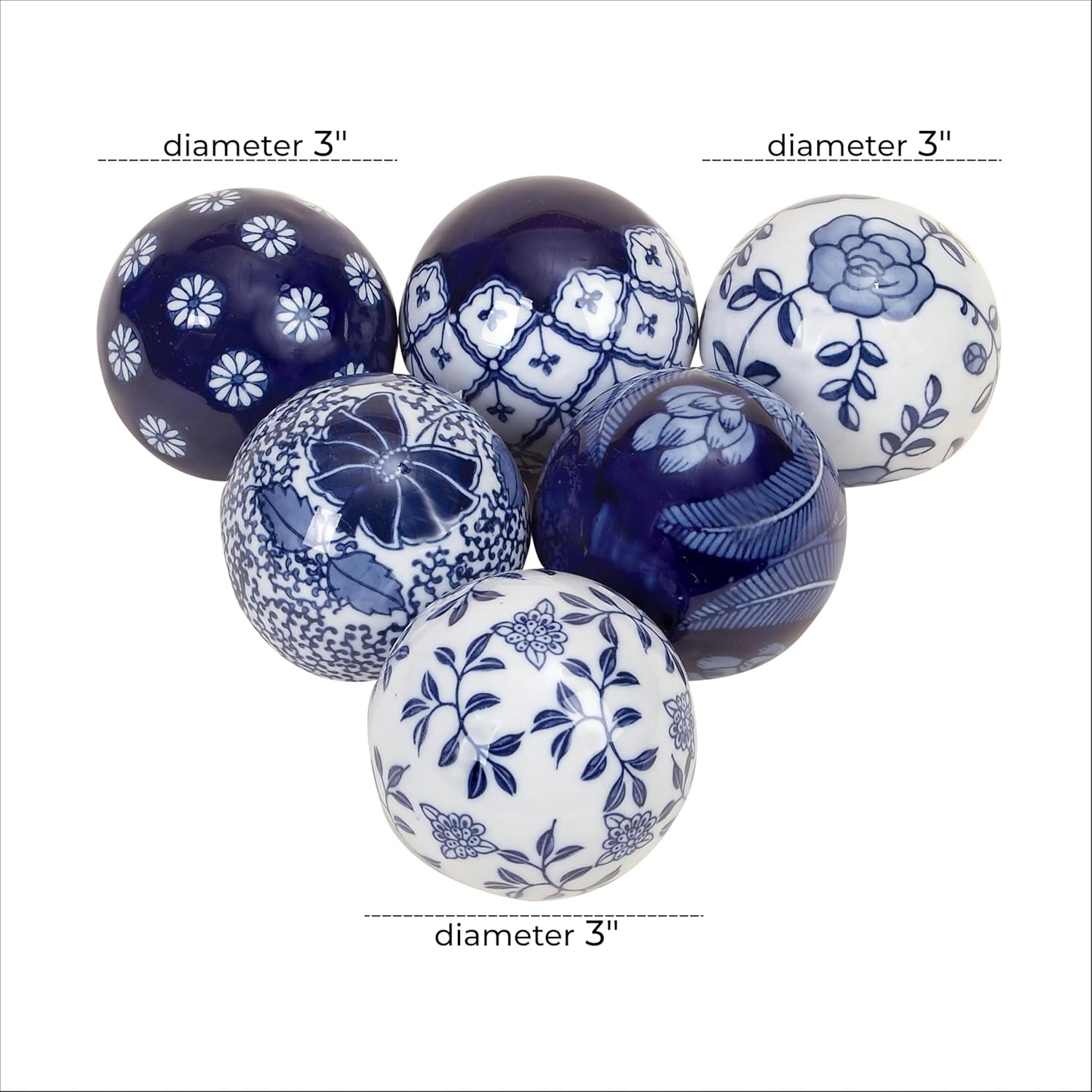 Deco 79 Blue Ceramic Orbs Vase Filler Set of 6 3 Inch