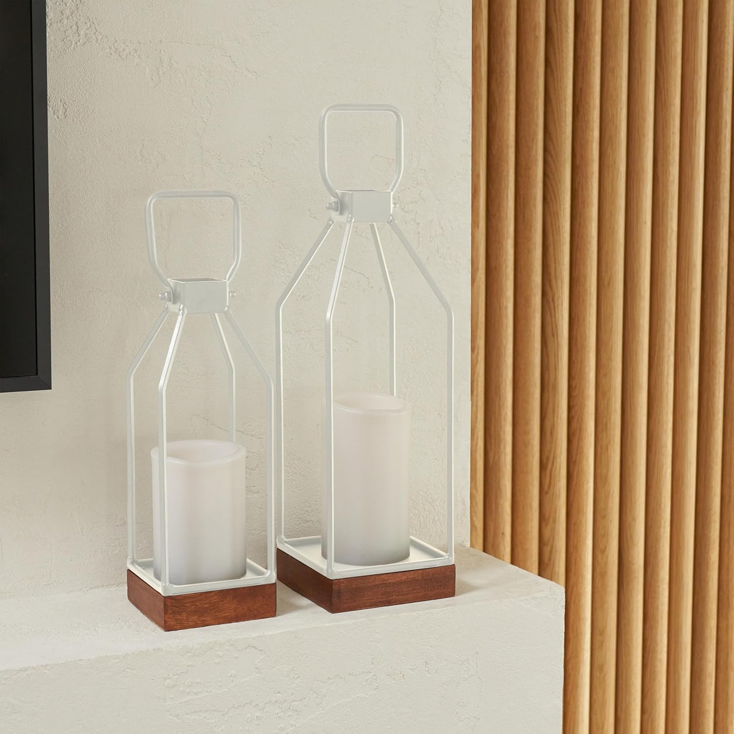KIBAGA Decorative Lantern Set of 2 Black Modern Farmhouse Style