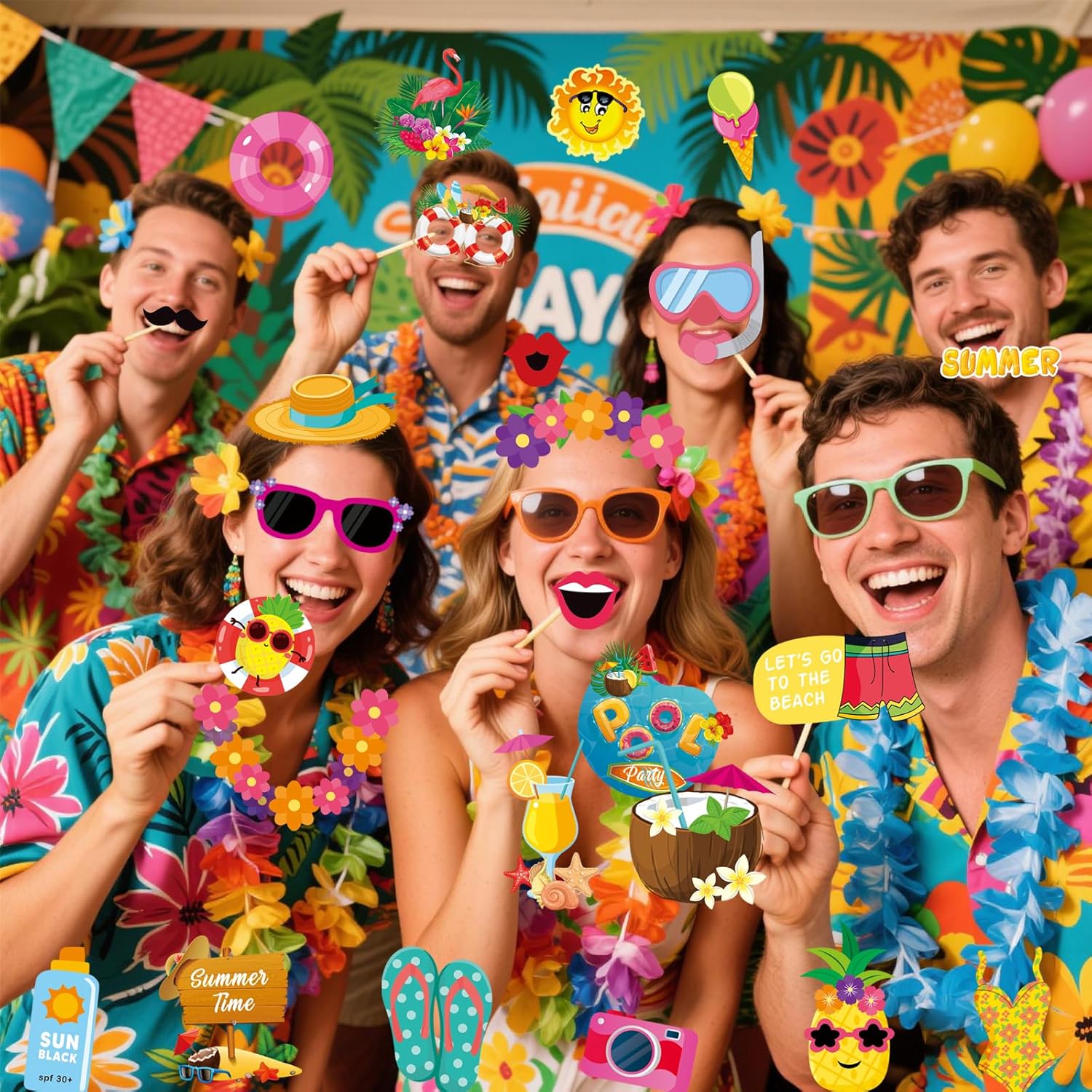 JOJO FLY 25 Pcs Summer Pool Beach Photo Booth Props