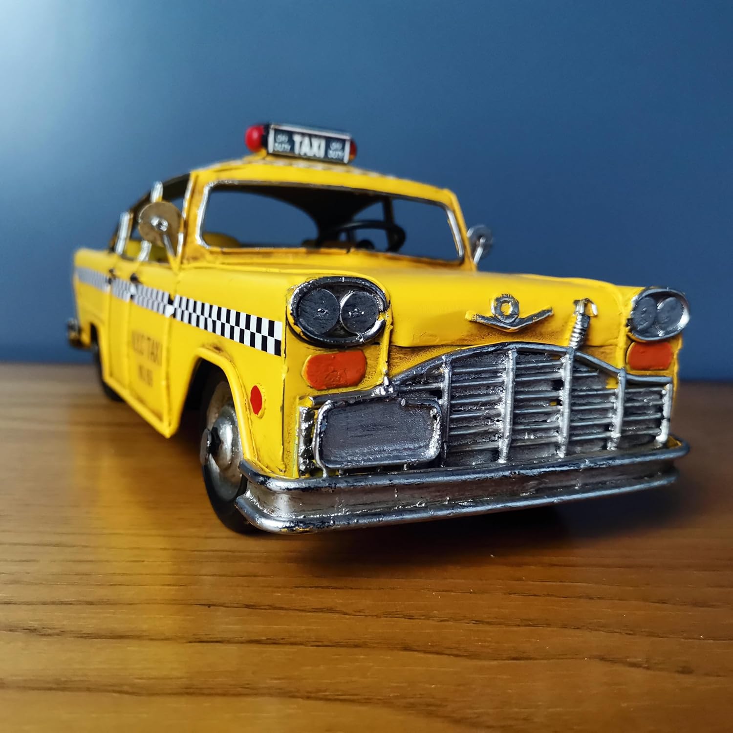 Retro Handmade Yellow NYC Taxi Cab Model 11 Inch Collectible