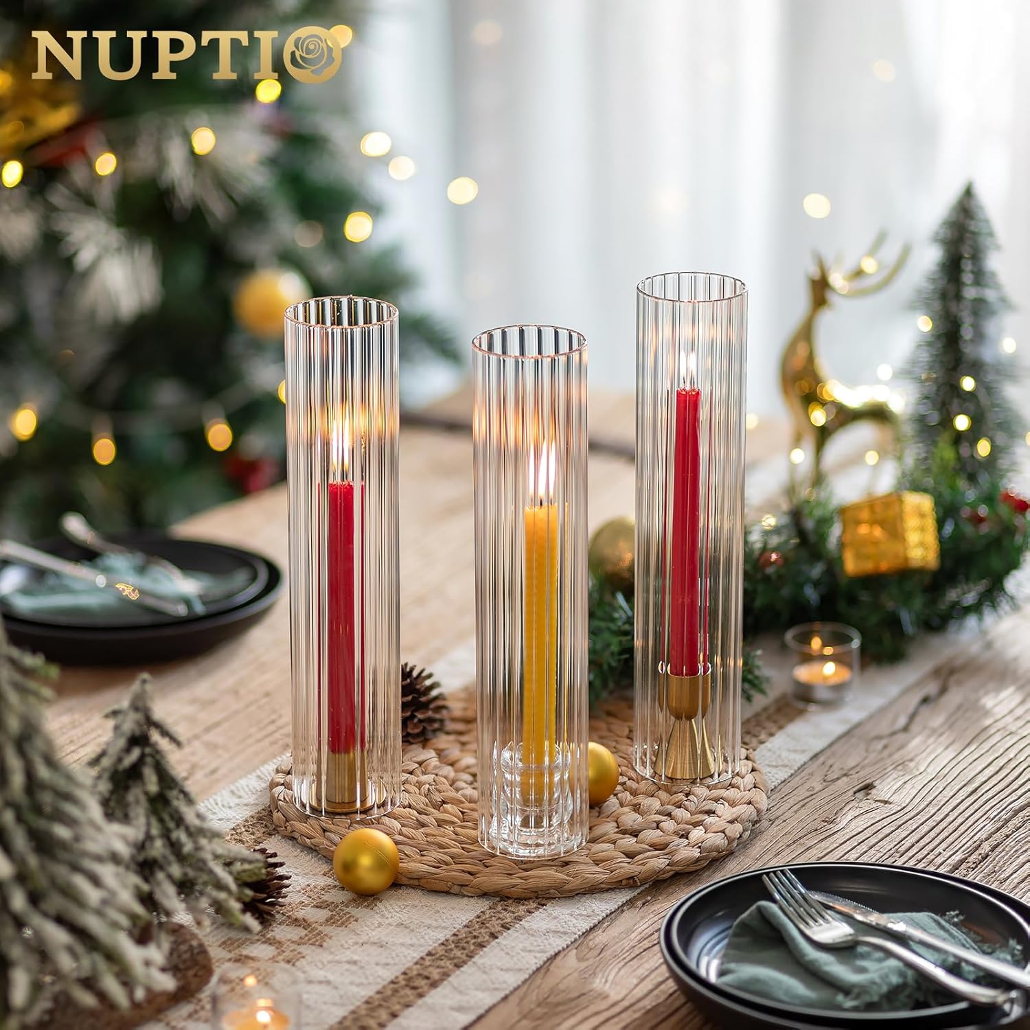 NUPTIO Fluted Hurricane Candle Holder 25 x 12 Inches