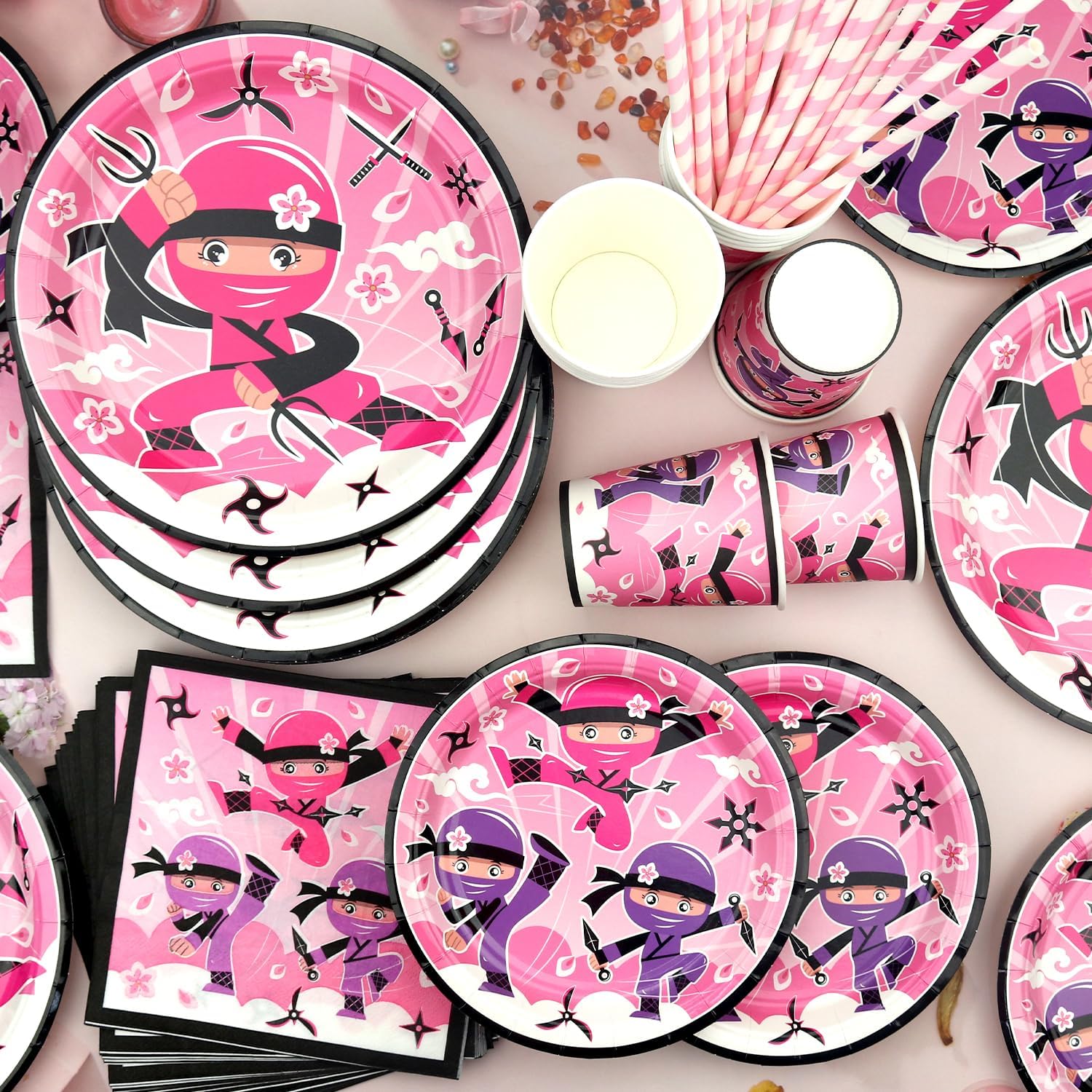 Ninja Girl Party Tableware Set for 40 Guests