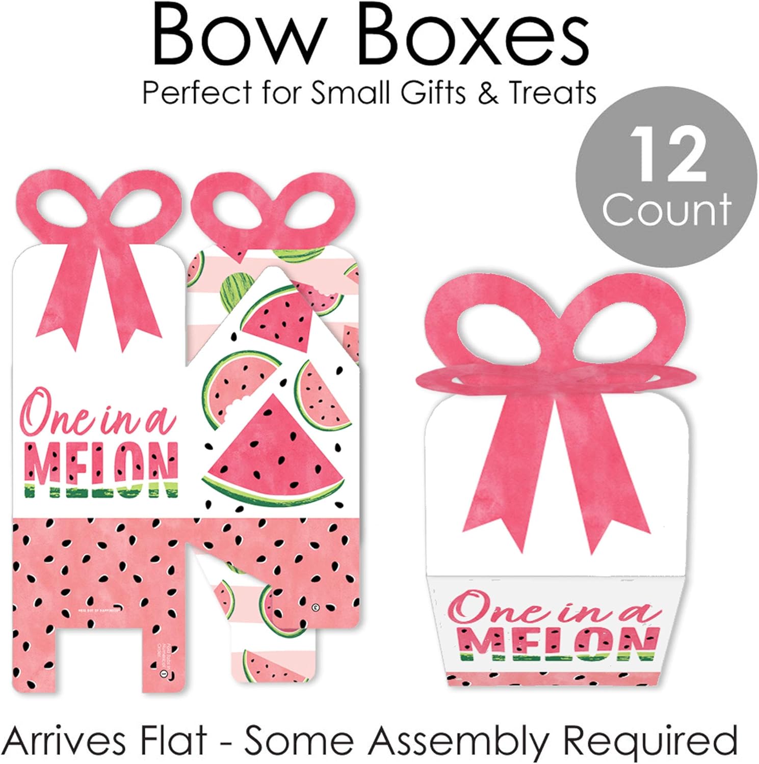 Big Dot of Happiness Sweet Watermelon Bow Boxes Set of 12