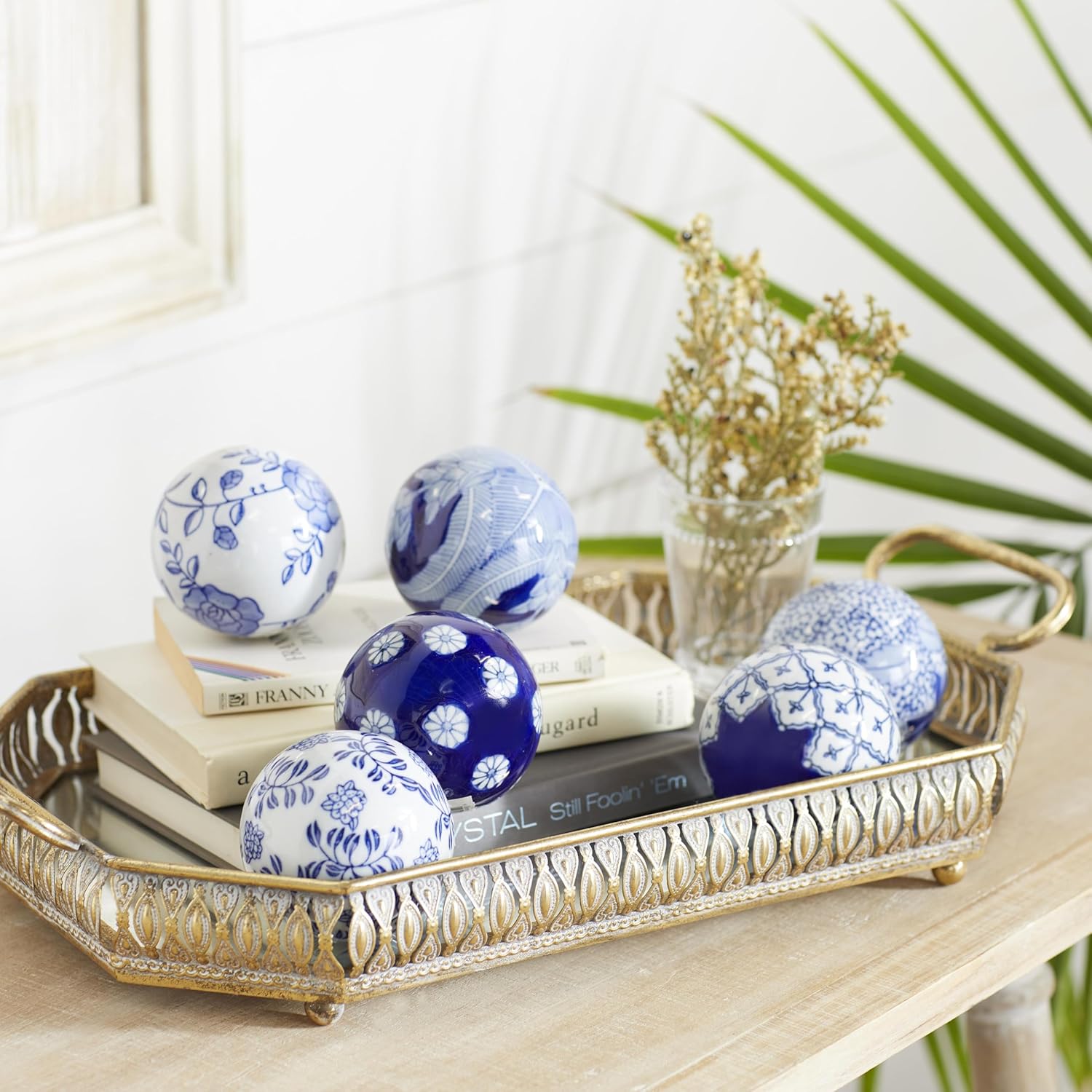 Deco 79 Blue Ceramic Orbs Vase Filler Set of 6 3 Inch