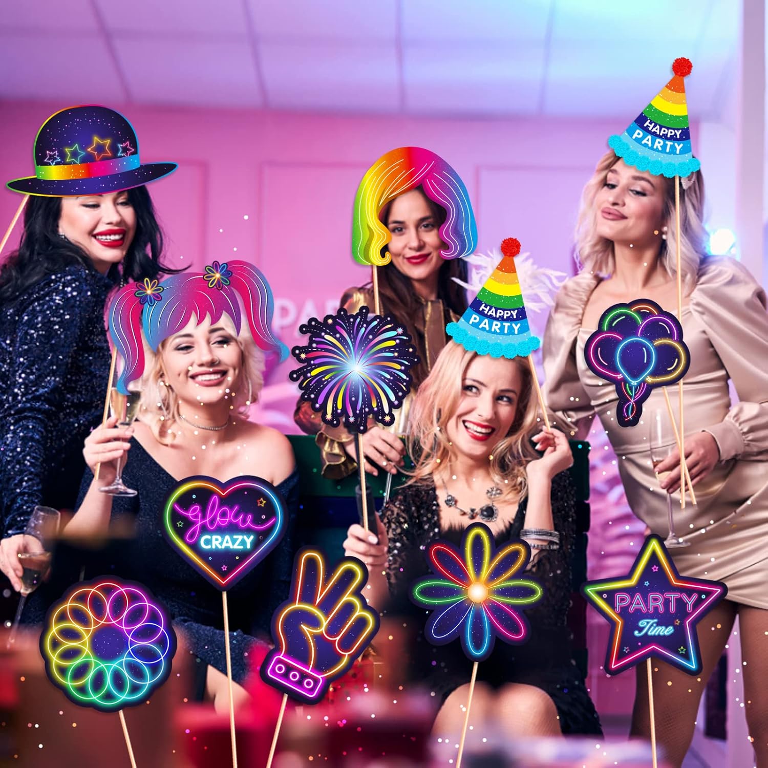 25pcs Glow Neon Photo Booth Props with Stick