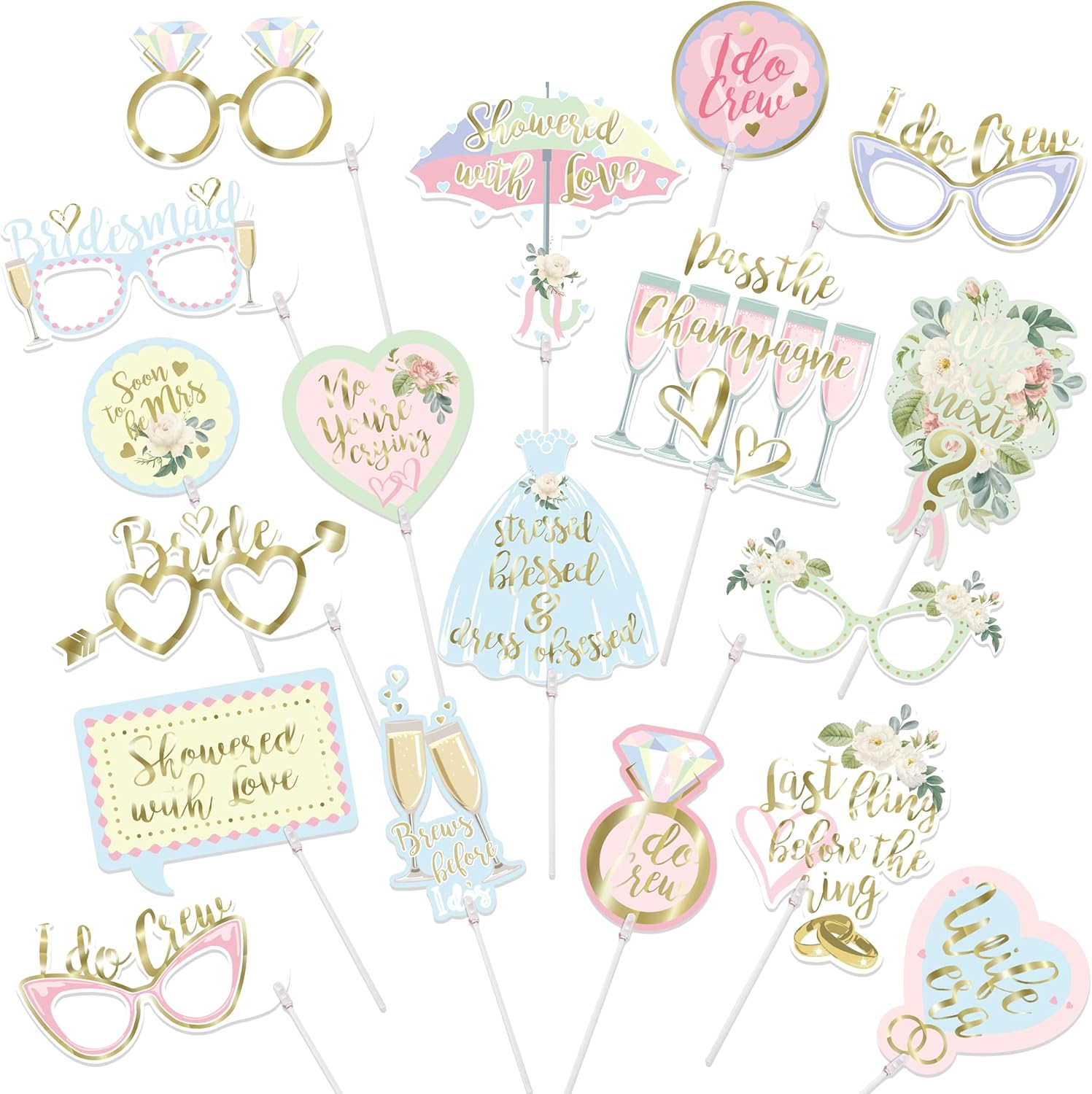 Cheerland 18 Pcs Pastel Gold Bridal Shower Photo Props