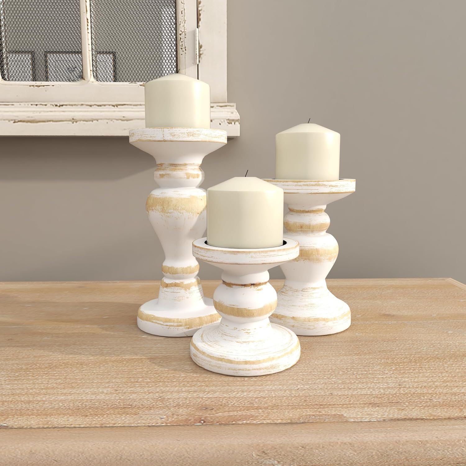 Deco 79 White Wood Candle Holder Set of 3