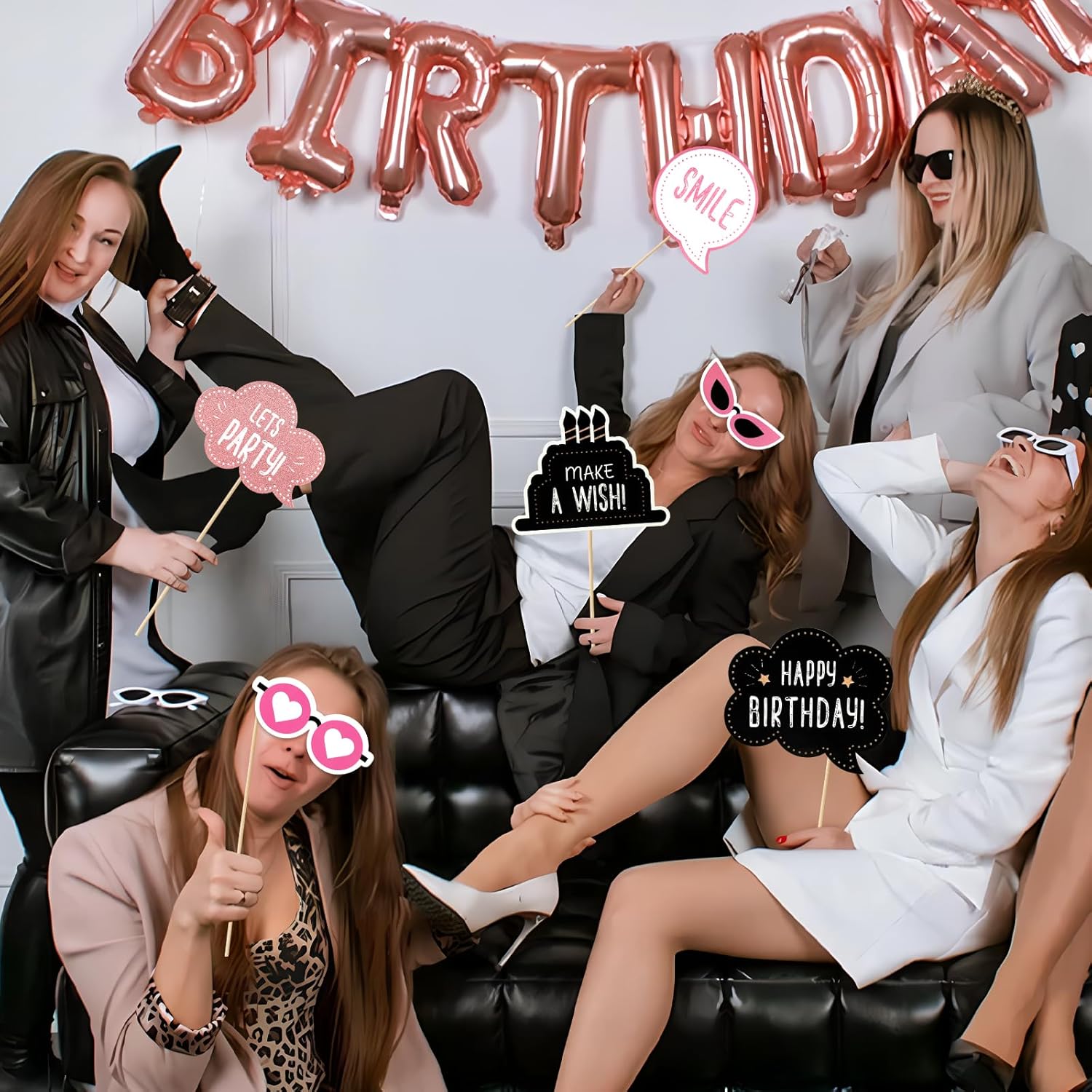 Pink Girls Birthday Photo Booth Props 30 Pcs Set