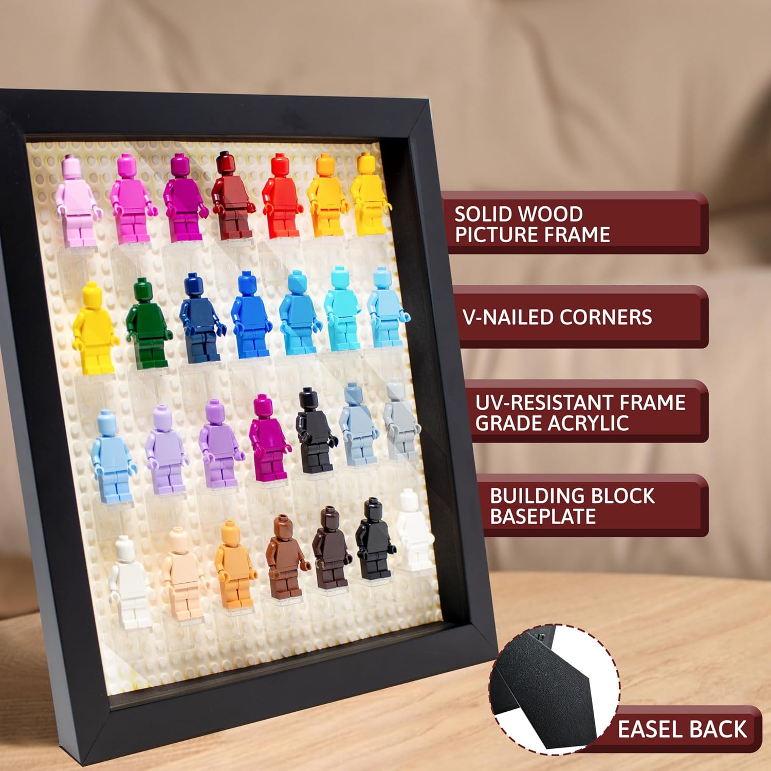 10x10 Black Figurine Display Case with Wood Frame and White Base