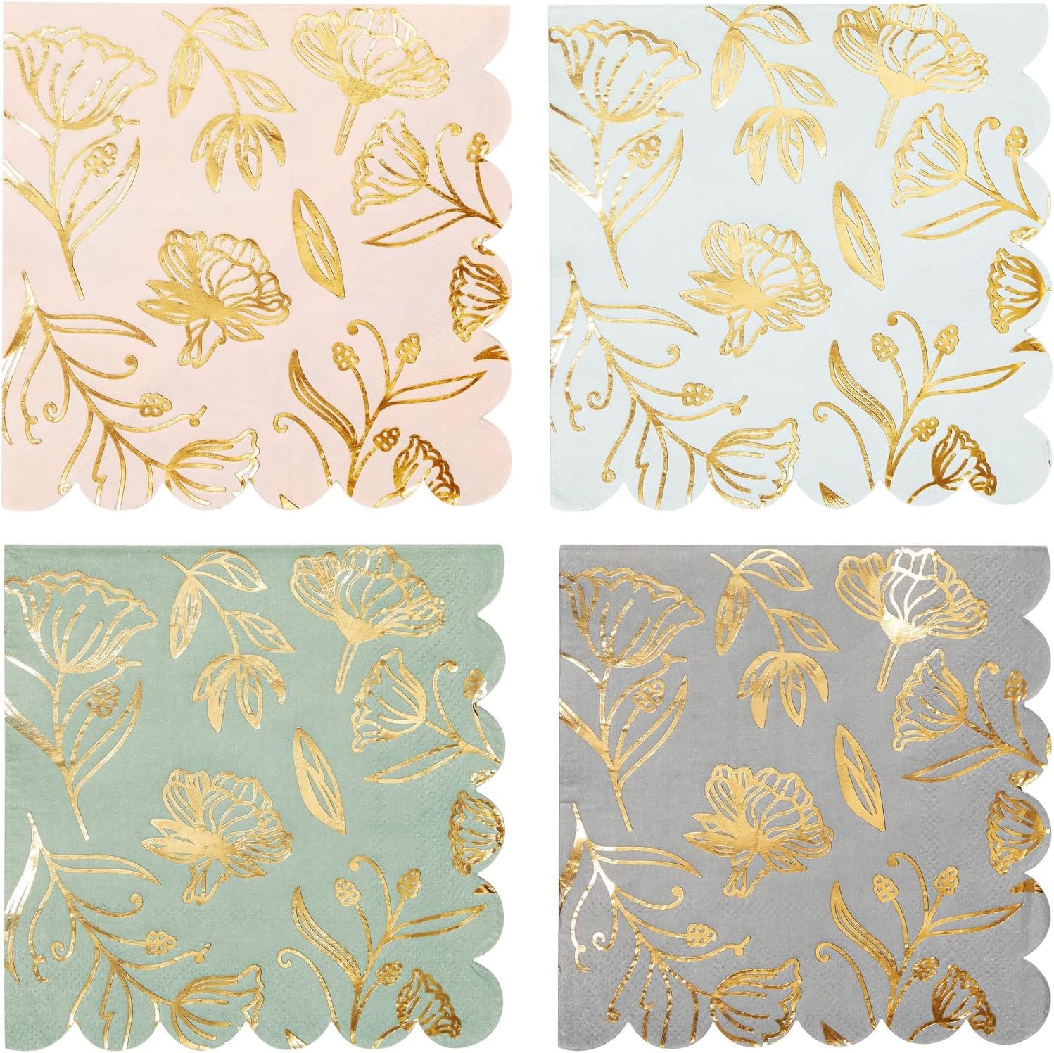 Cocktail Napkins Gold Foil Scalloped Edge 100 Pack