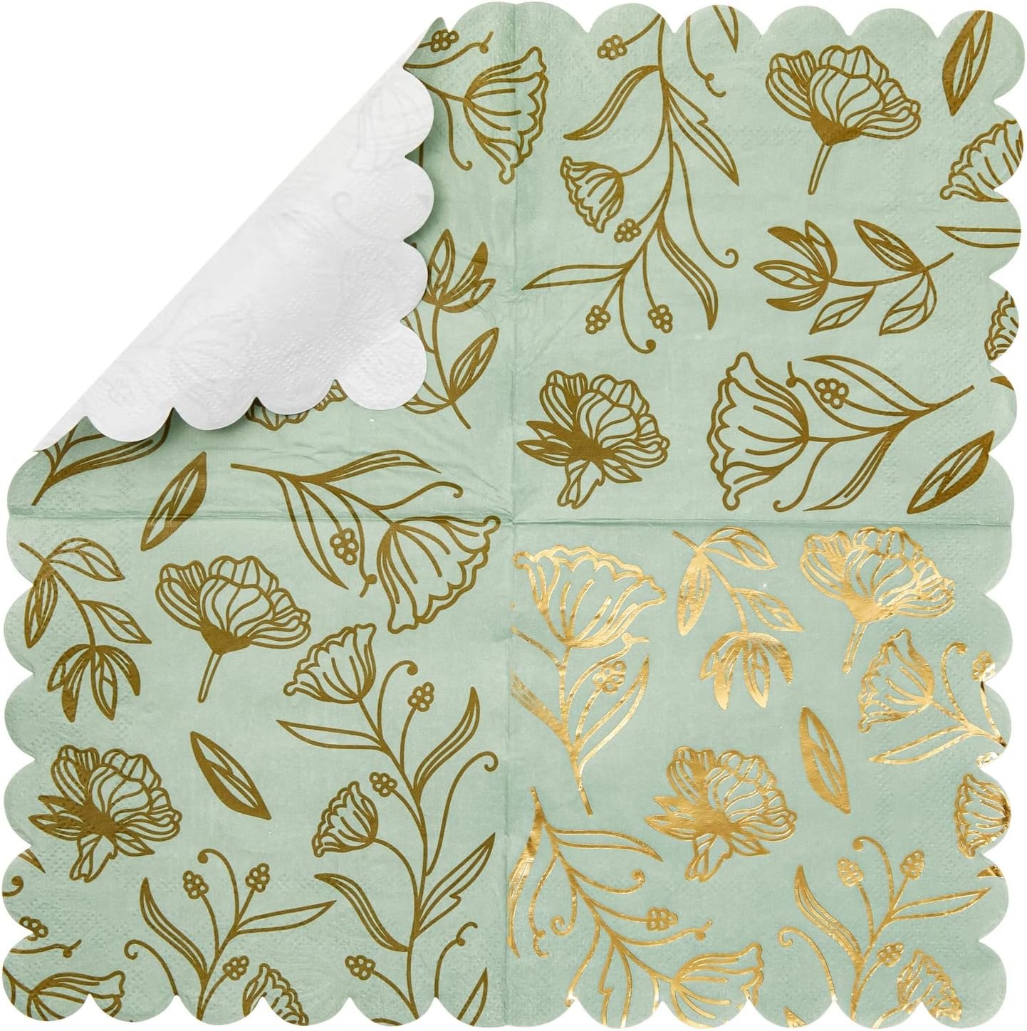 Cocktail Napkins Gold Foil Scalloped Edge 100 Pack