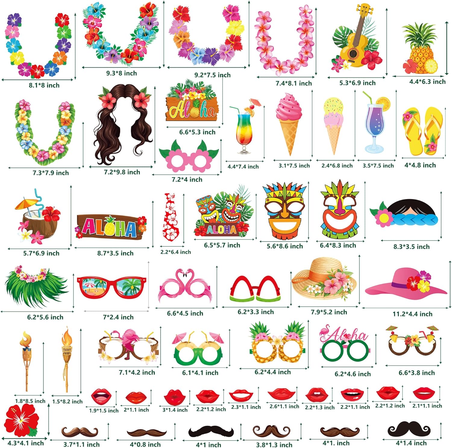 48PCS Hawaiian Tiki Photo Booth Props Set