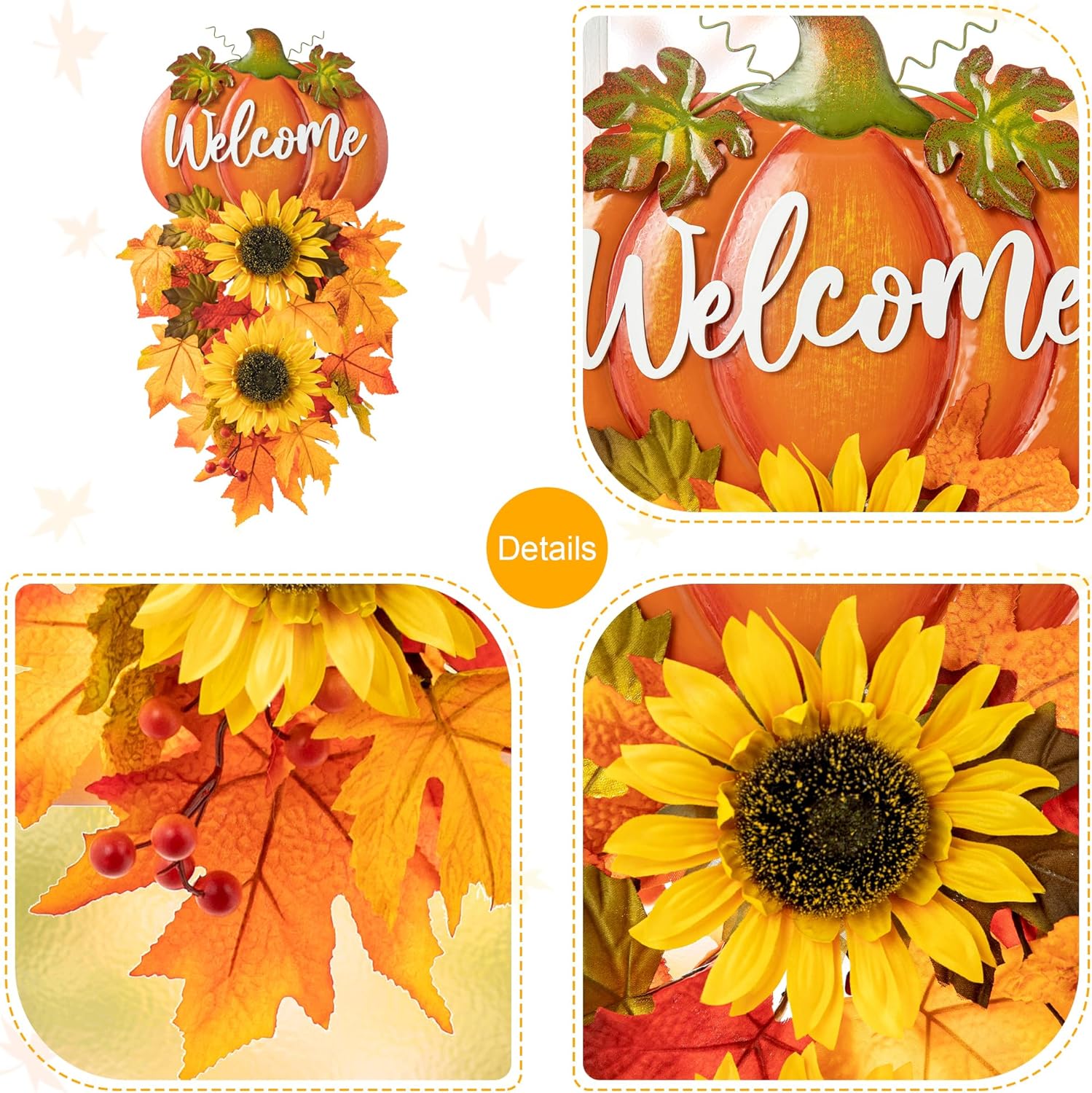 Glitzhome 225 Inch Fall Metal Pumpkin Sunflower Wall Decor