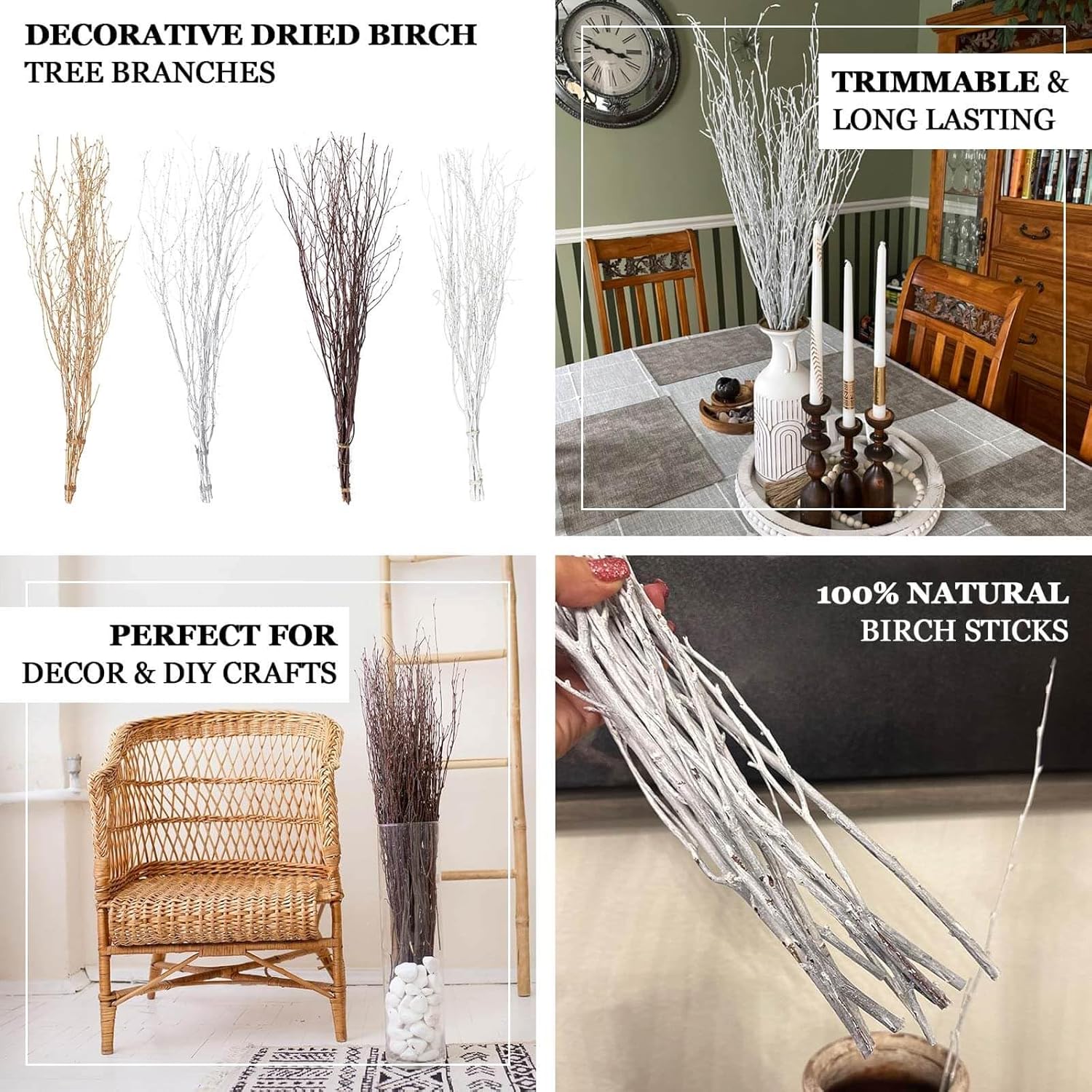 Efavormart 6 Pack Natural Birch Tree Branches Vase Fillers