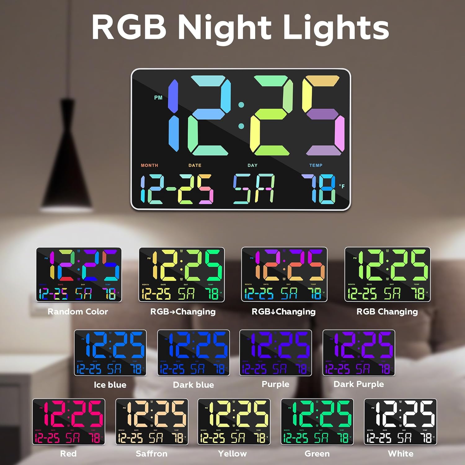 Amgico RGB Digital Alarm Clock with Snooze and Temperature Display
