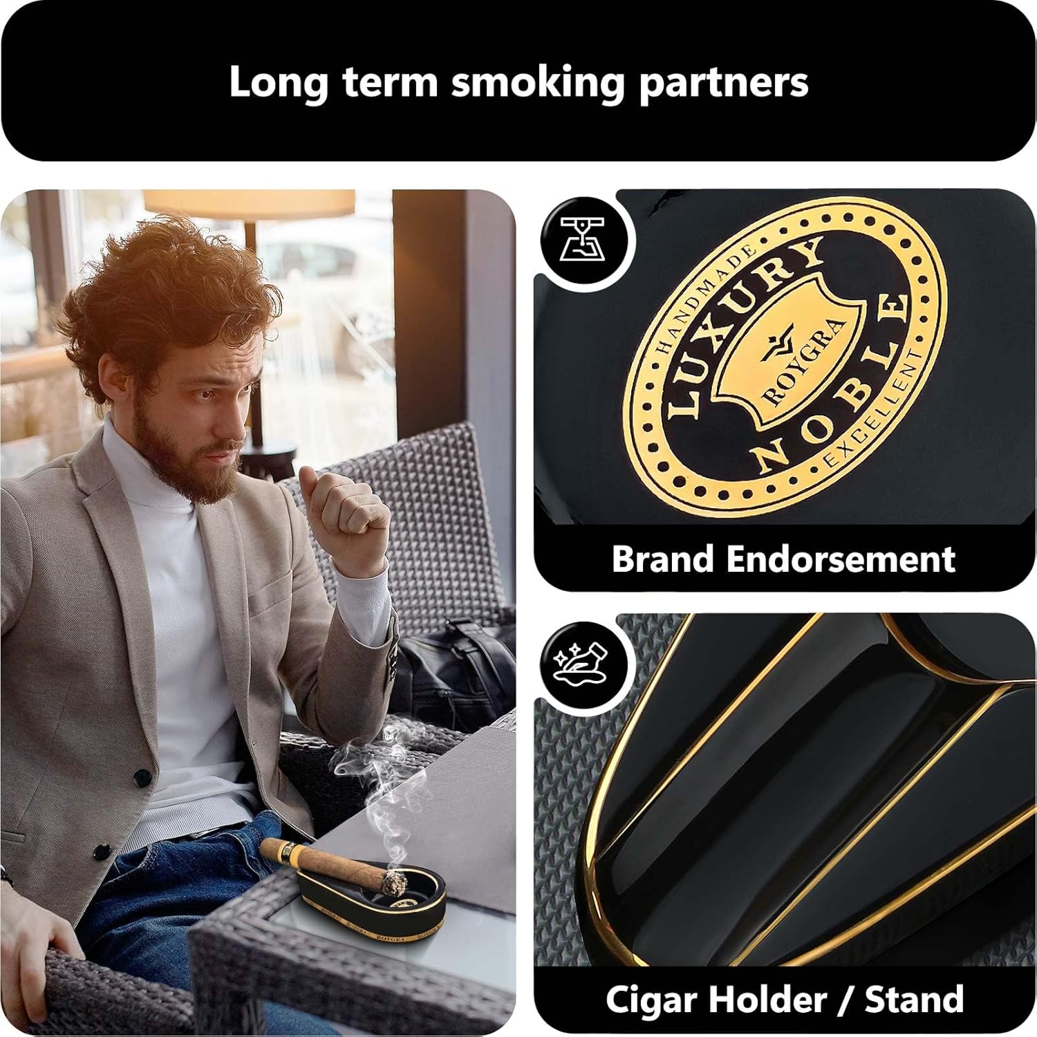 Roygra Cigar Ashtray Portable Travel Black