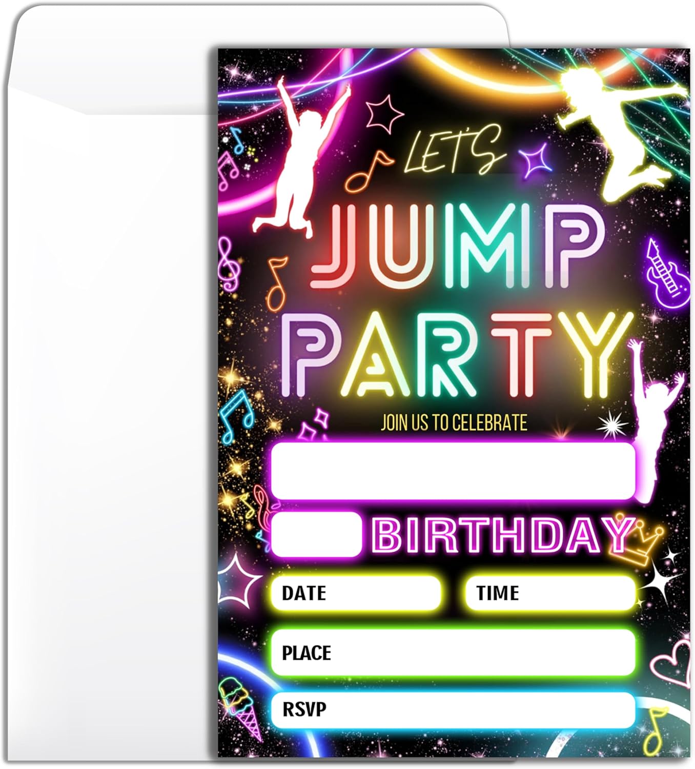 Lets Jump Birthday Party Invitation Neon 4x6 inch
