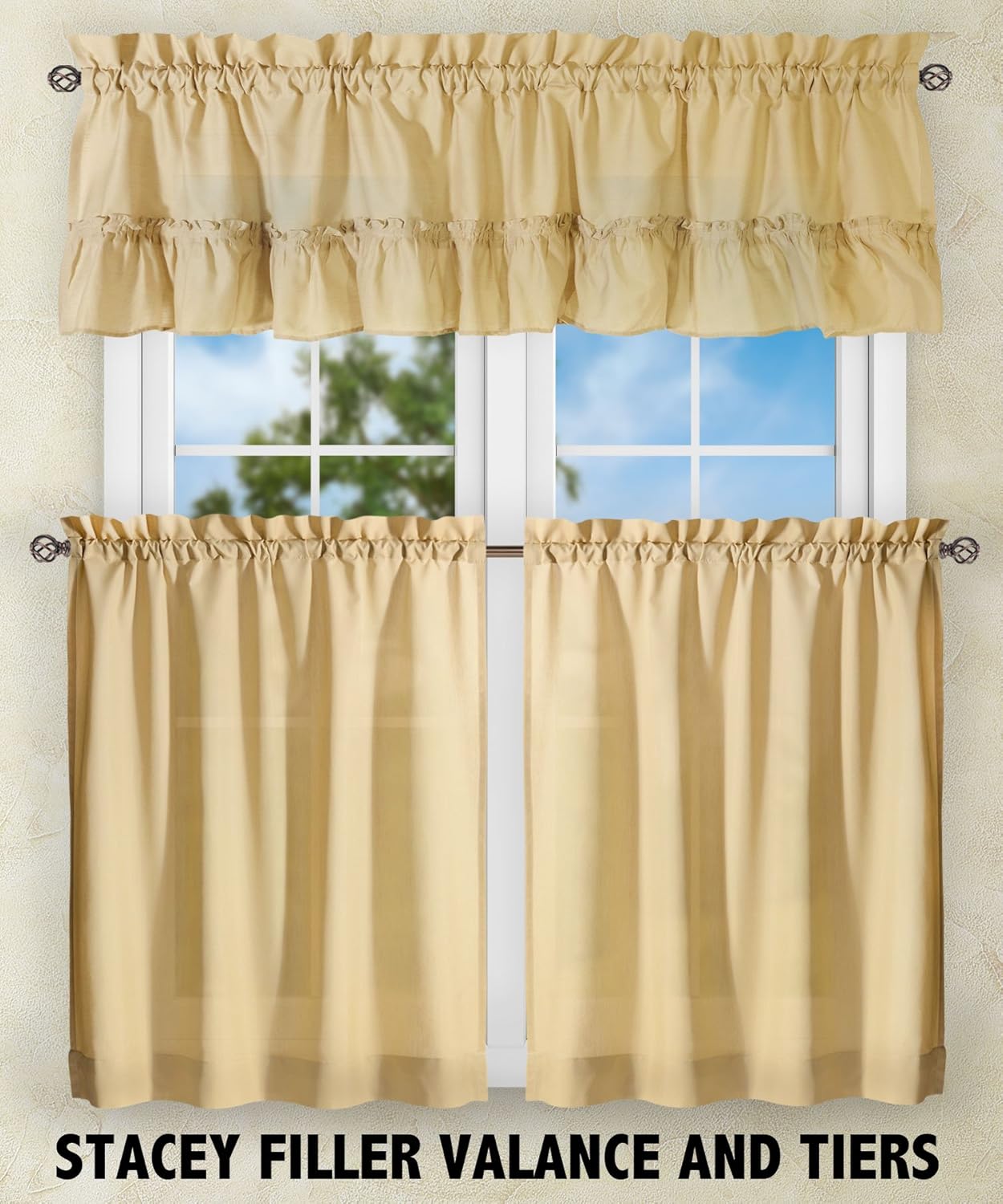 Simple Comfort Ellis 60x38 Inch Ruffled Swag Curtain Almond