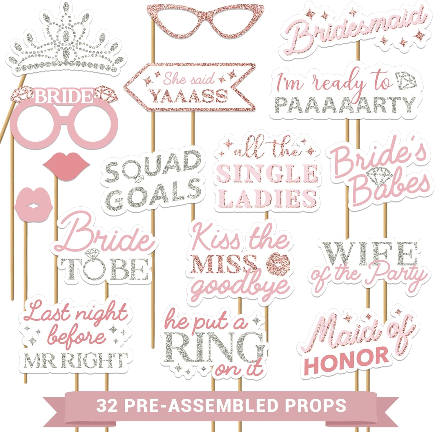 Fully Assembled Bachelorette Photo Booth Props Set of 32