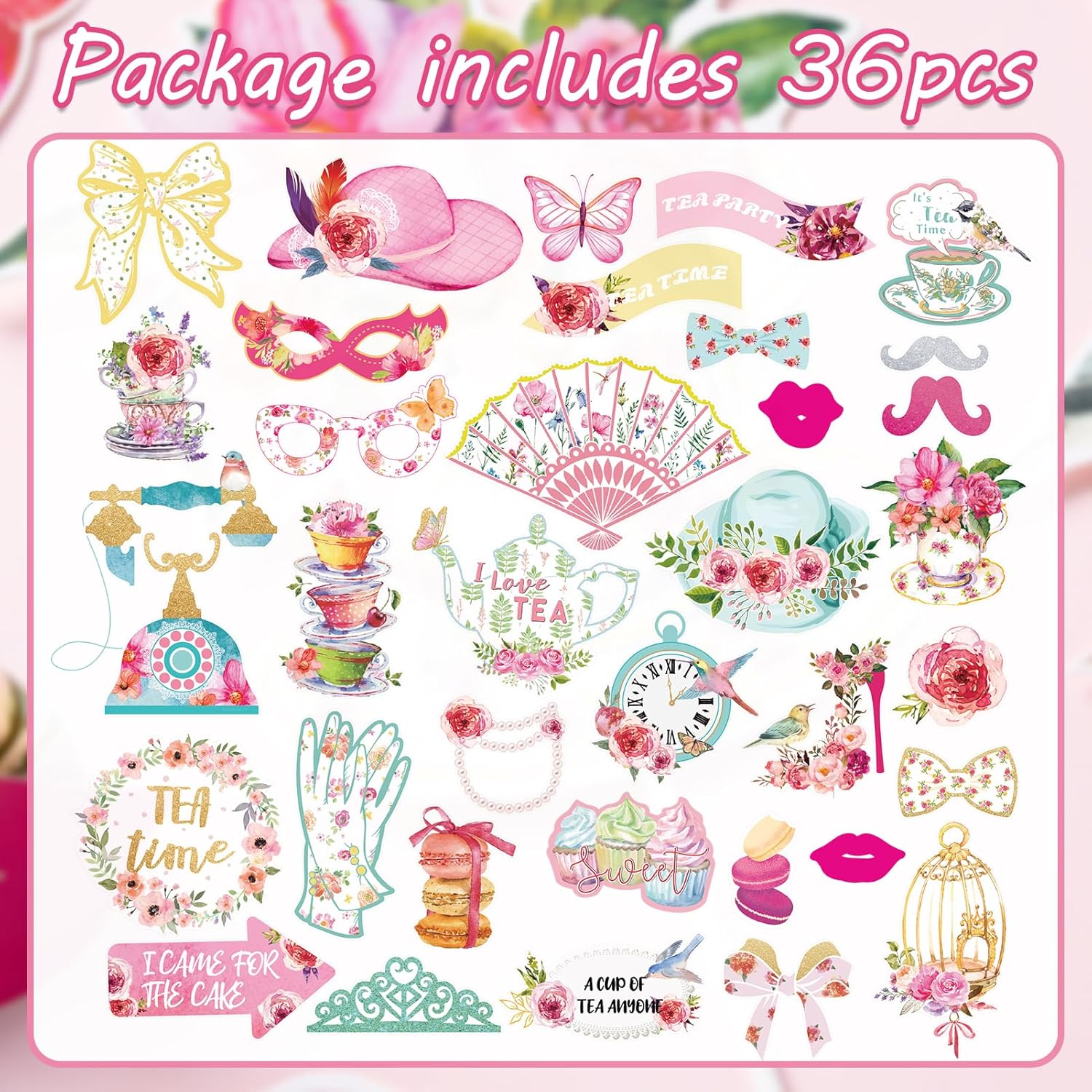 Paper Jazz Tea Party Photo Booth Props 14 Pcs
