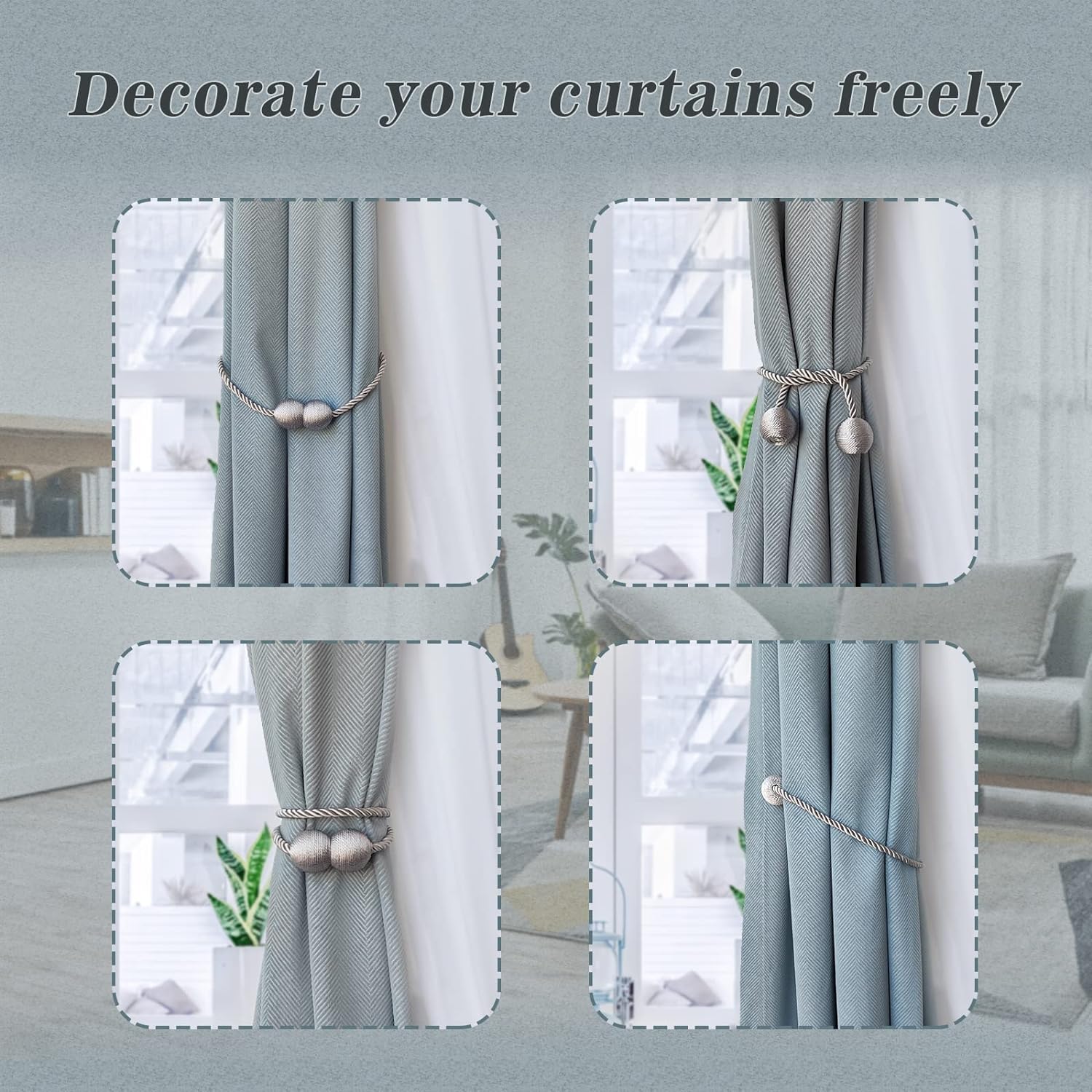 Hion Magnetic Curtain Holdbacks Grey 2pcs