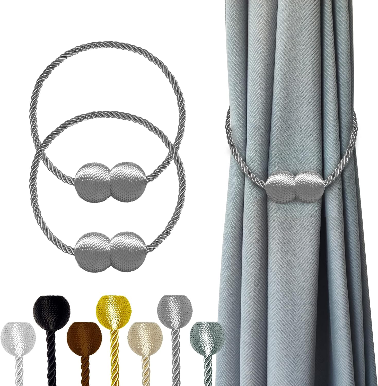Hion Magnetic Curtain Holdbacks Grey 2pcs
