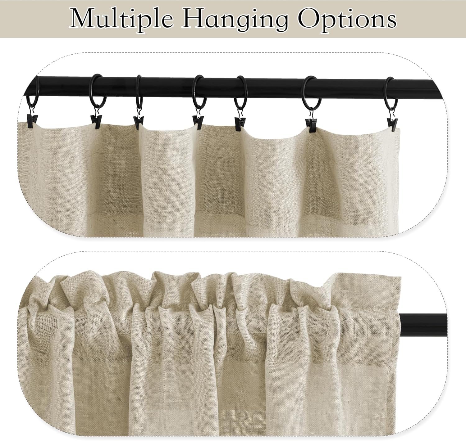 RYB HOME Valance and Swag Set 36x63-inch Panels 2 Pcs Beige
