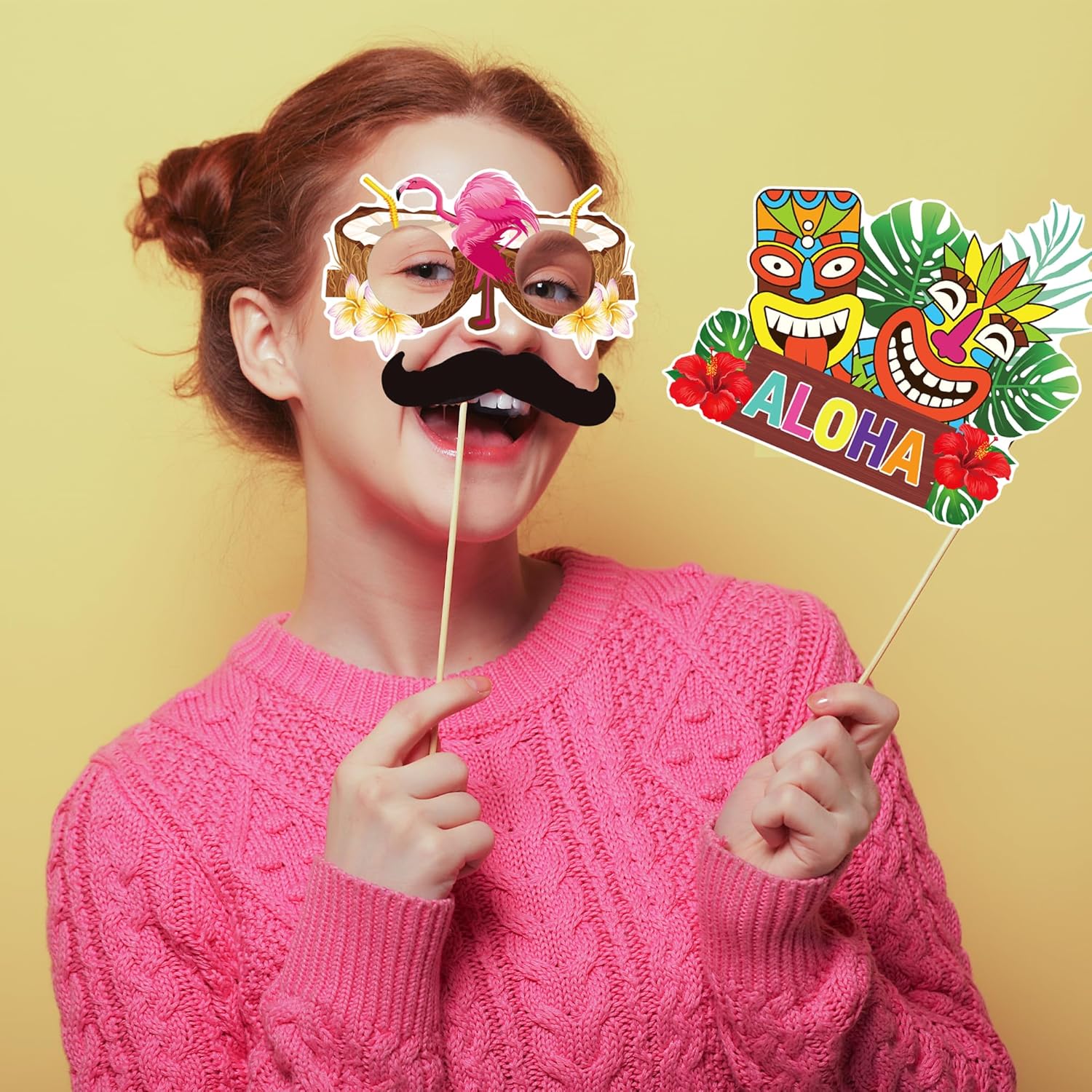 48PCS Hawaiian Tiki Photo Booth Props Set