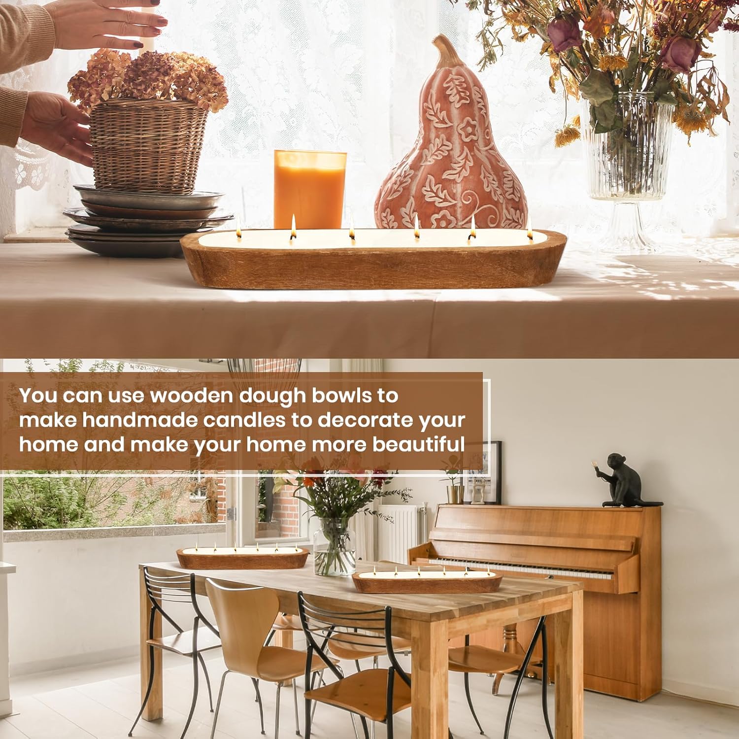 4 Pcs Wooden Dough Bowl Rustic Table Centerpiece