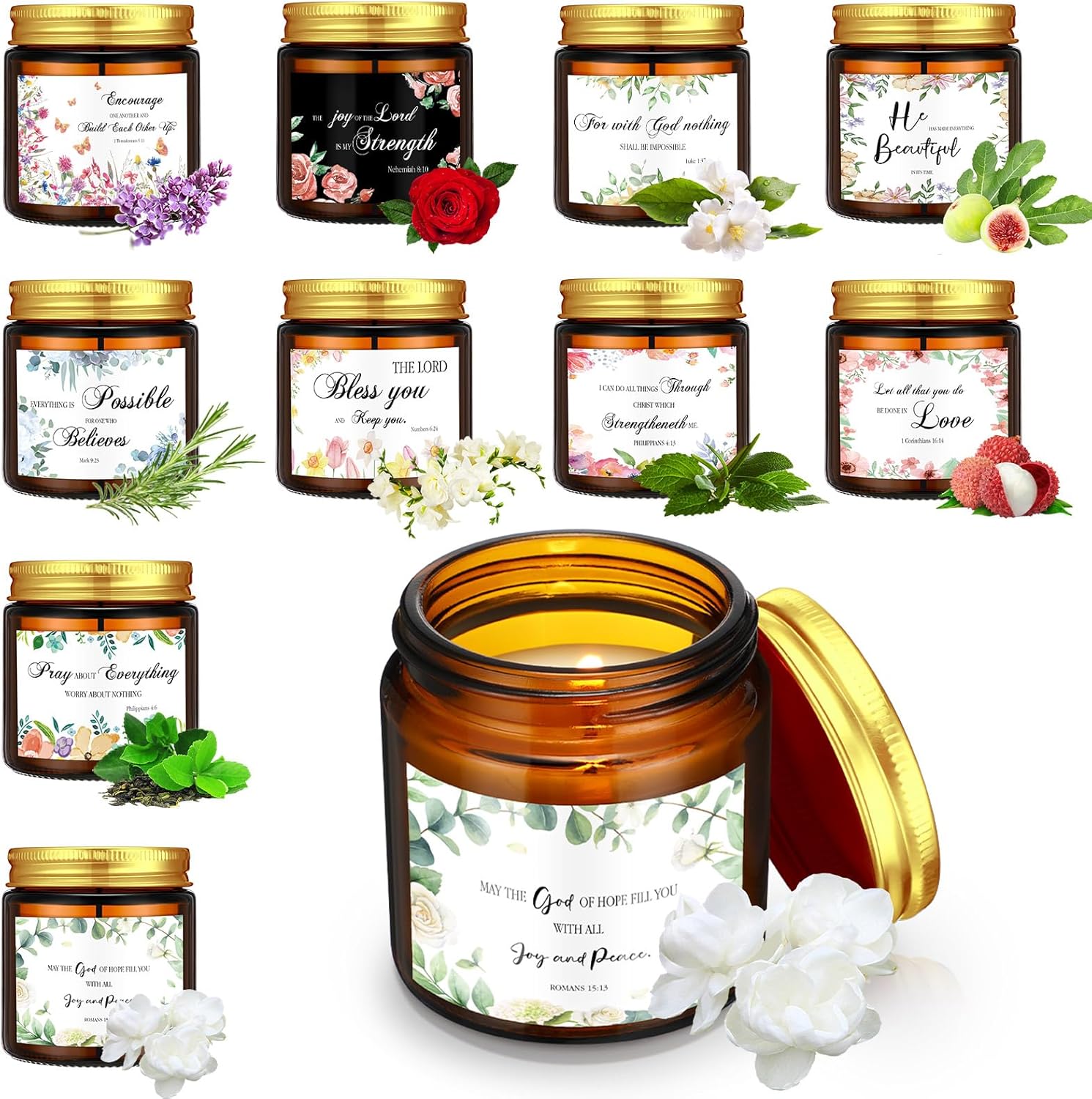 MTLEE 10 Jar Christian Scented Candles Stress Relief Aromatherapy Gifts