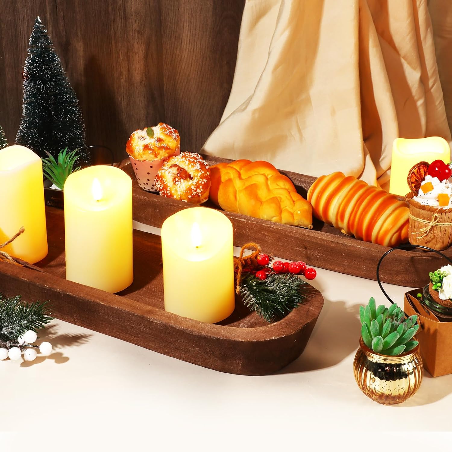 4 Pcs Wooden Dough Bowl Rustic Table Centerpiece