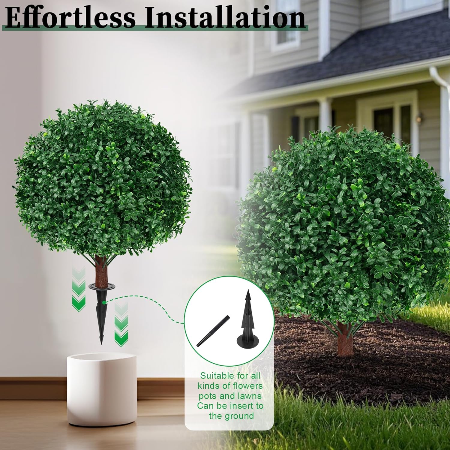 EverNature Artificial Topiary Ball Trees 2 Set UV Resistant