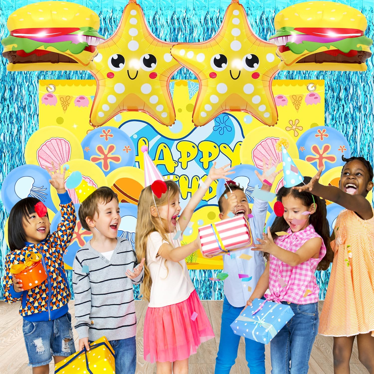48 Pcs Yellow Cartoon Birthday Decorations Set