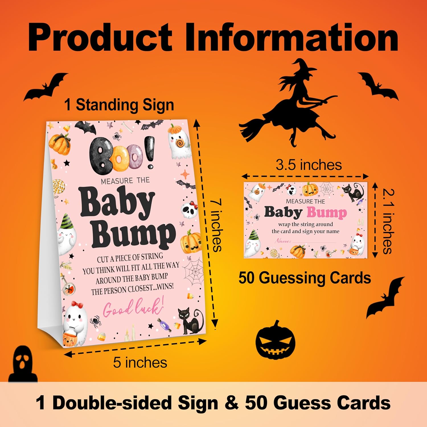 Halloween Baby Shower Games with Bump Sign and Guessing Cards