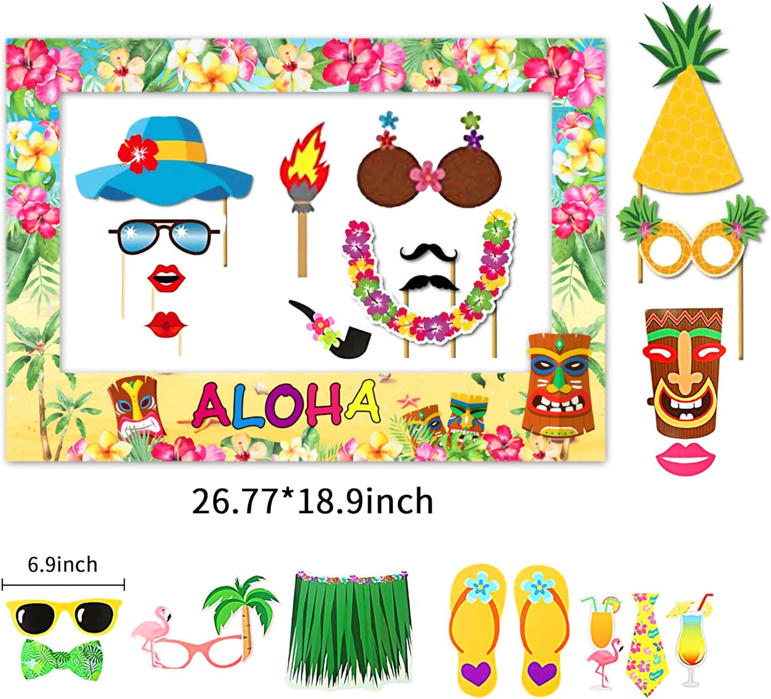 Hawaiian Luau Photo Booth Props Set 24 Pieces