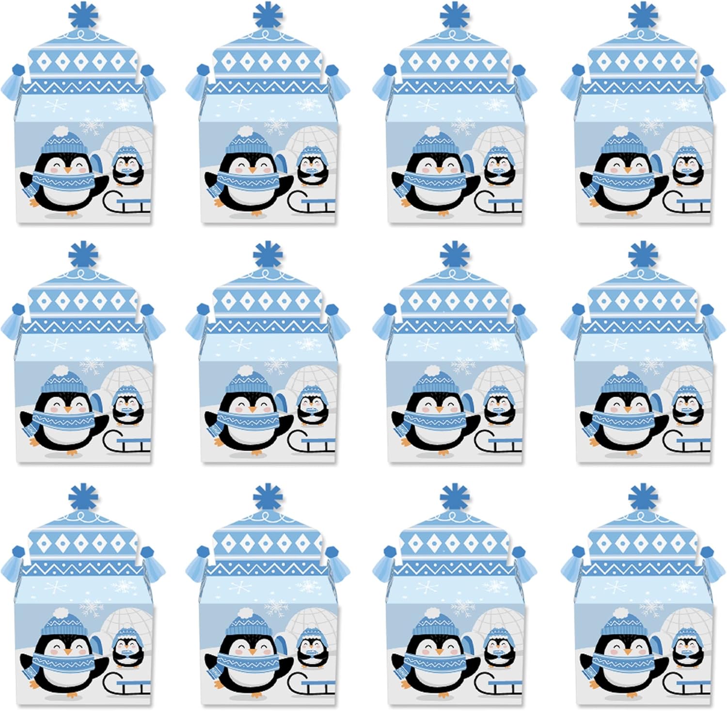 Big Dot of Happiness Winter Penguins Treat Box Set of 12
