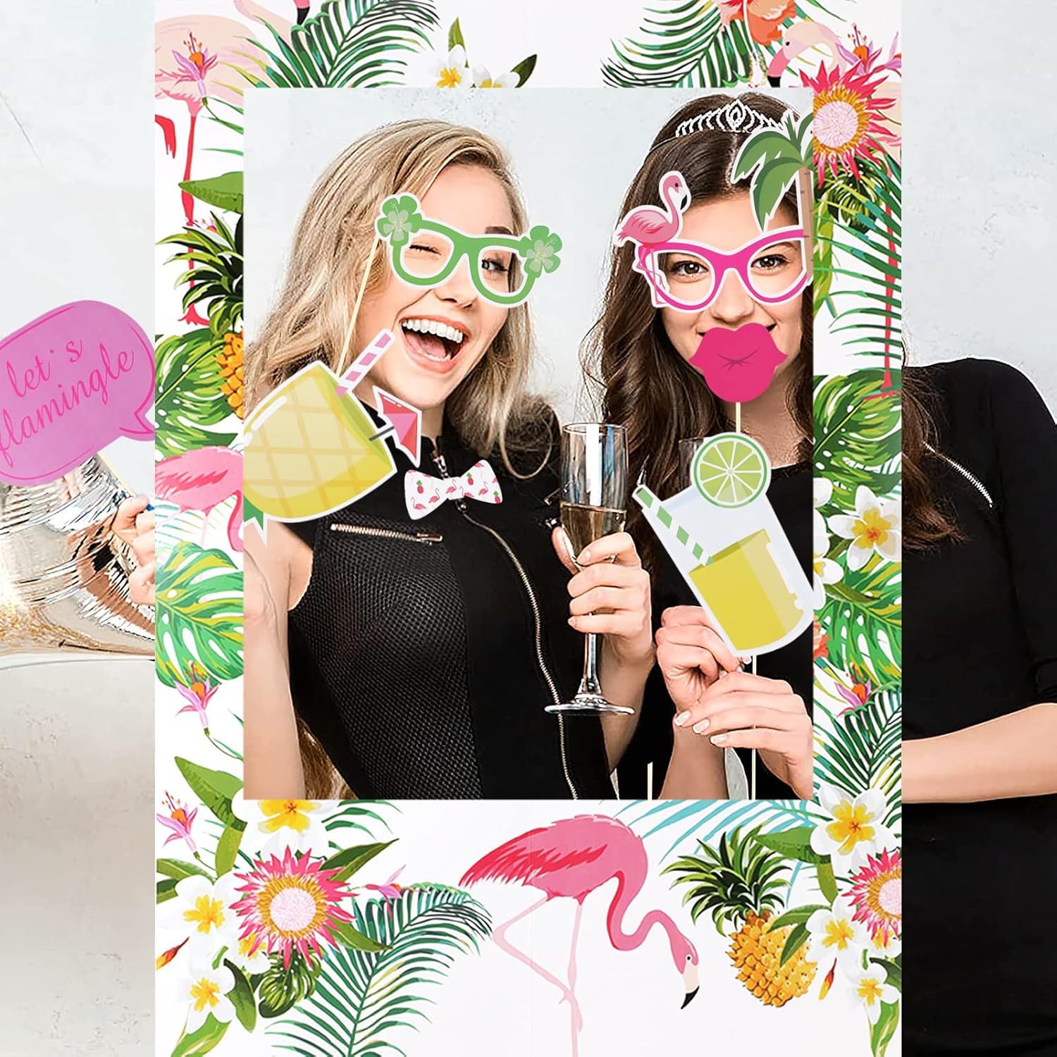 PHOGARY Luau Photo Booth Props 15PCS Tropical Party Kit