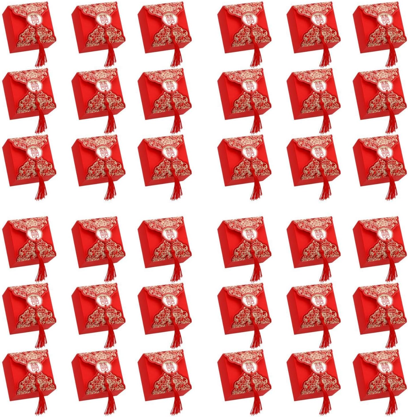 80 Pcs Red Wedding Candy Box with Tassel