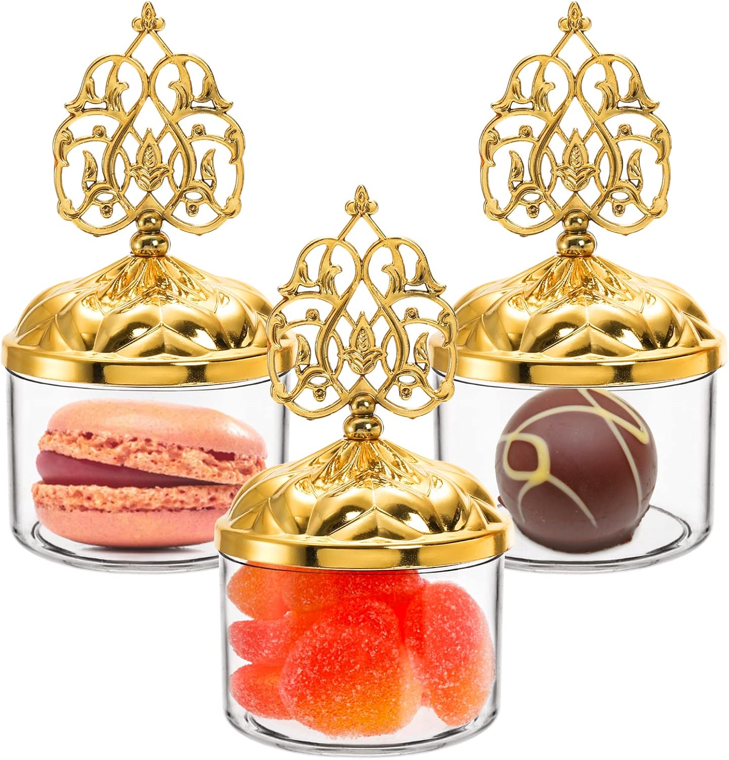 24 Pack Clear Candy Favor Boxes with Gold Lids