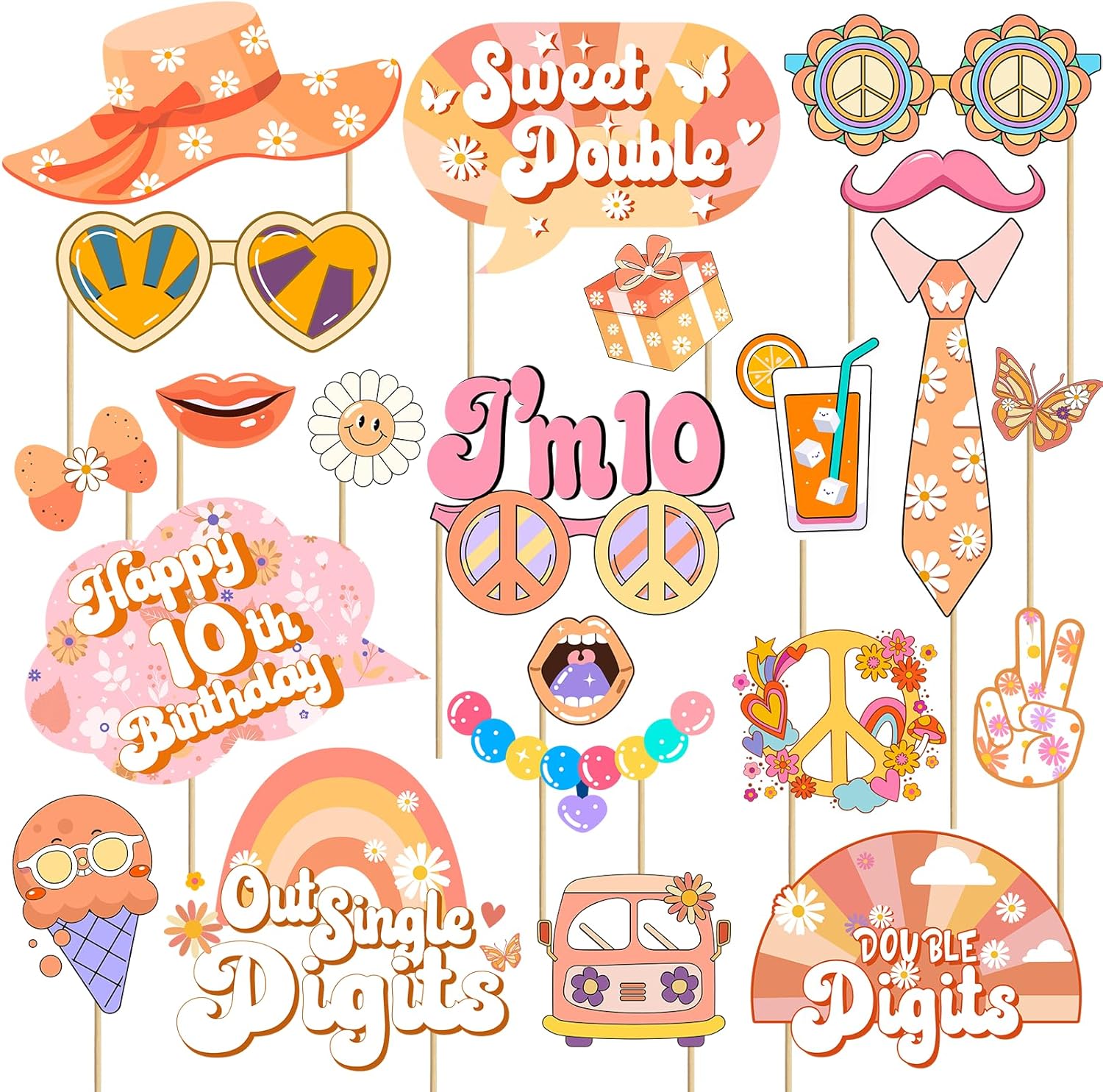 Boho Groovy 10th Birthday Photo Booth Props