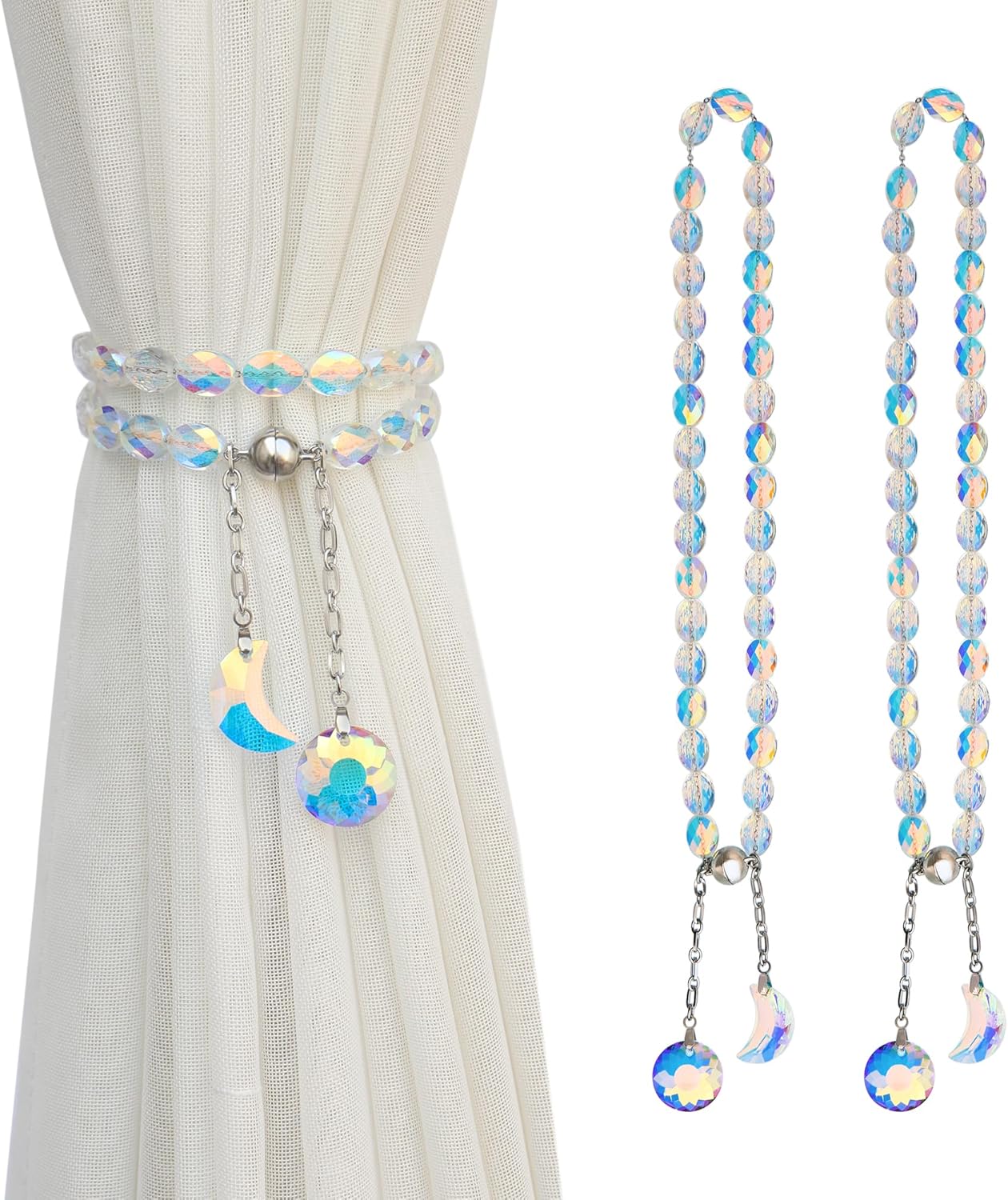 PEDOBO Magnetic Curtain Tiebacks 2 Pack Crystal AB