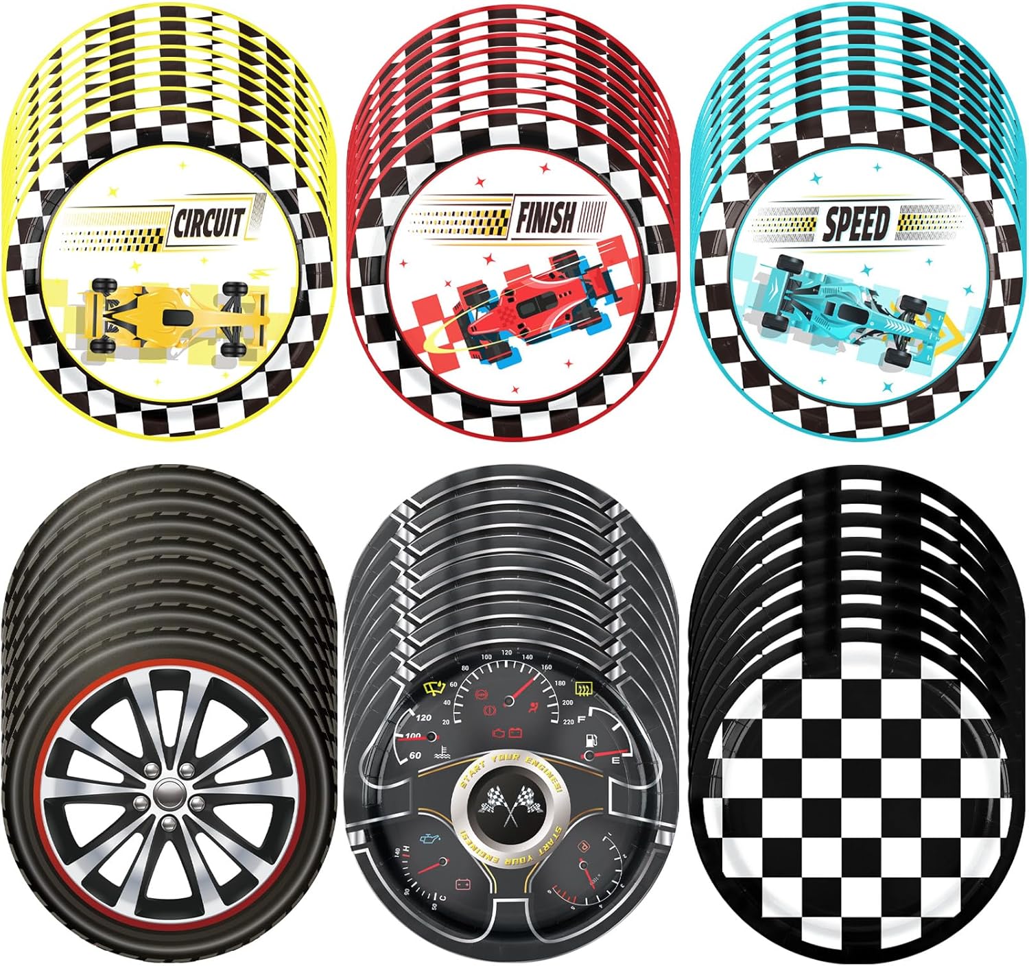 Race Car Birthday Decorations 48PCS Checked Plates and Tableware