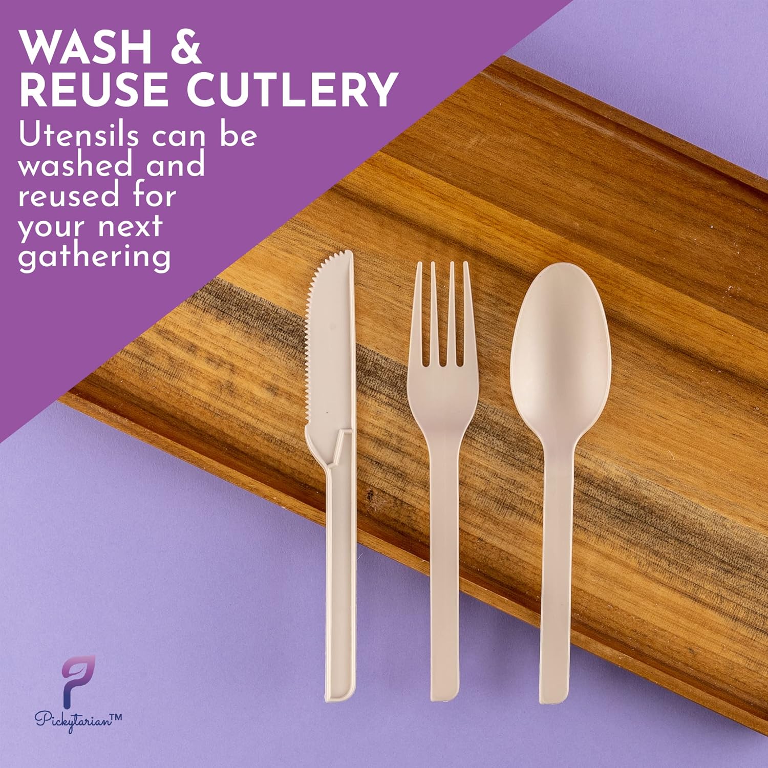 Fancy Purple Disposable Plates 50pcs Bamboo Set for Parties