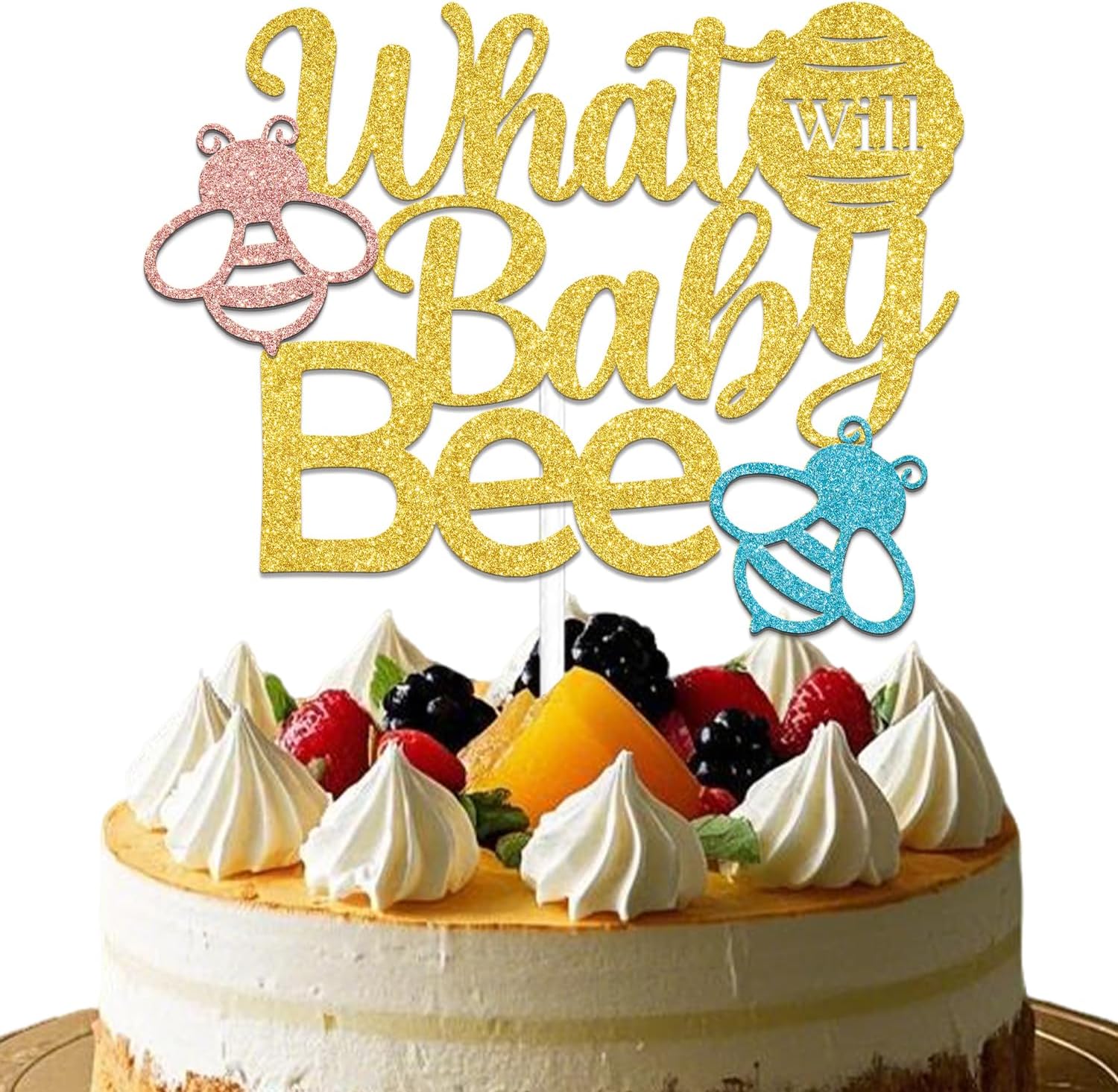 What Will Baby Bee Cake Topper Gold Glitter
