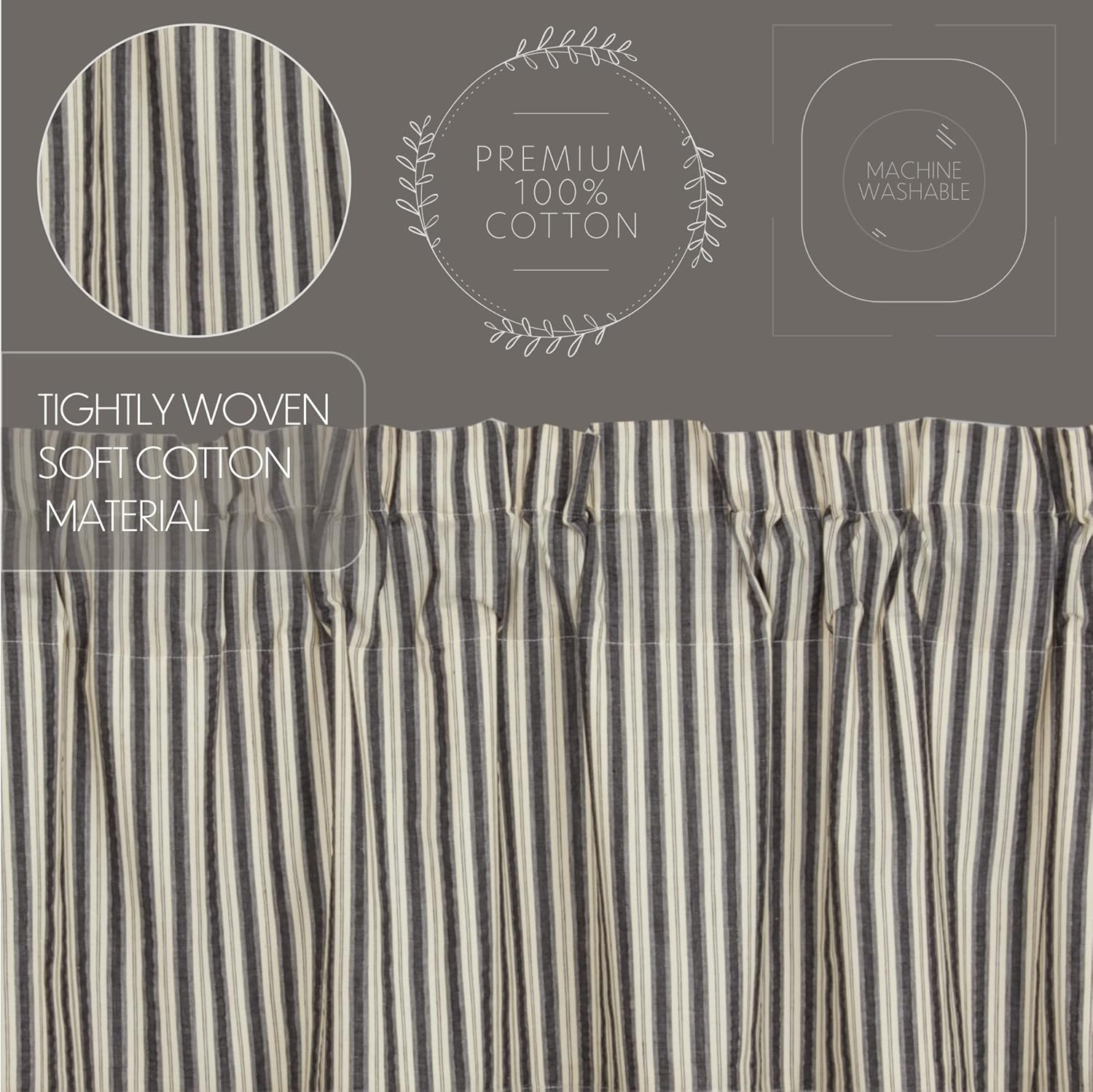 VHC Brands Ashmont Grey Ticking Stripe Swag Curtain Set
