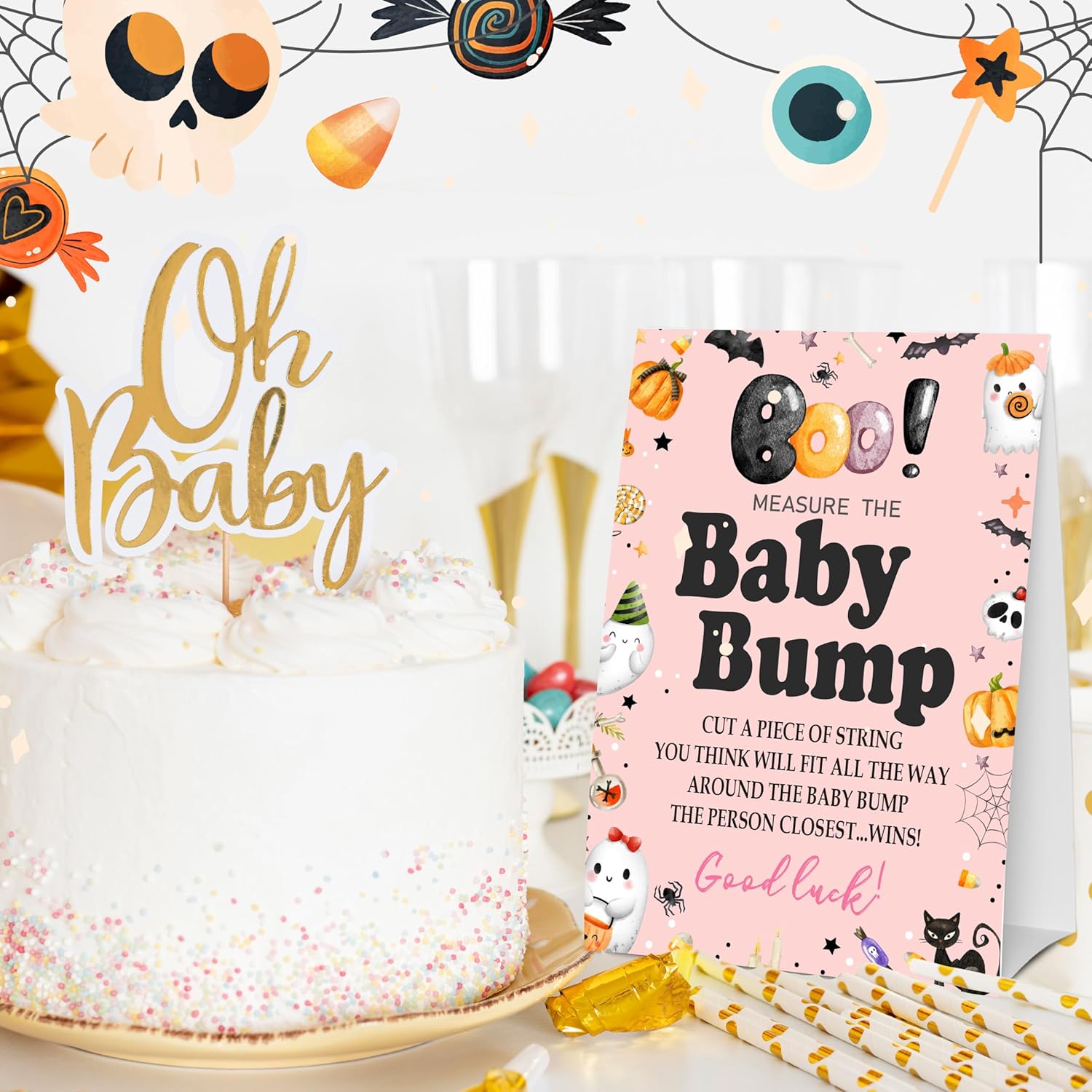 Halloween Baby Shower Games with Bump Sign and Guessing Cards