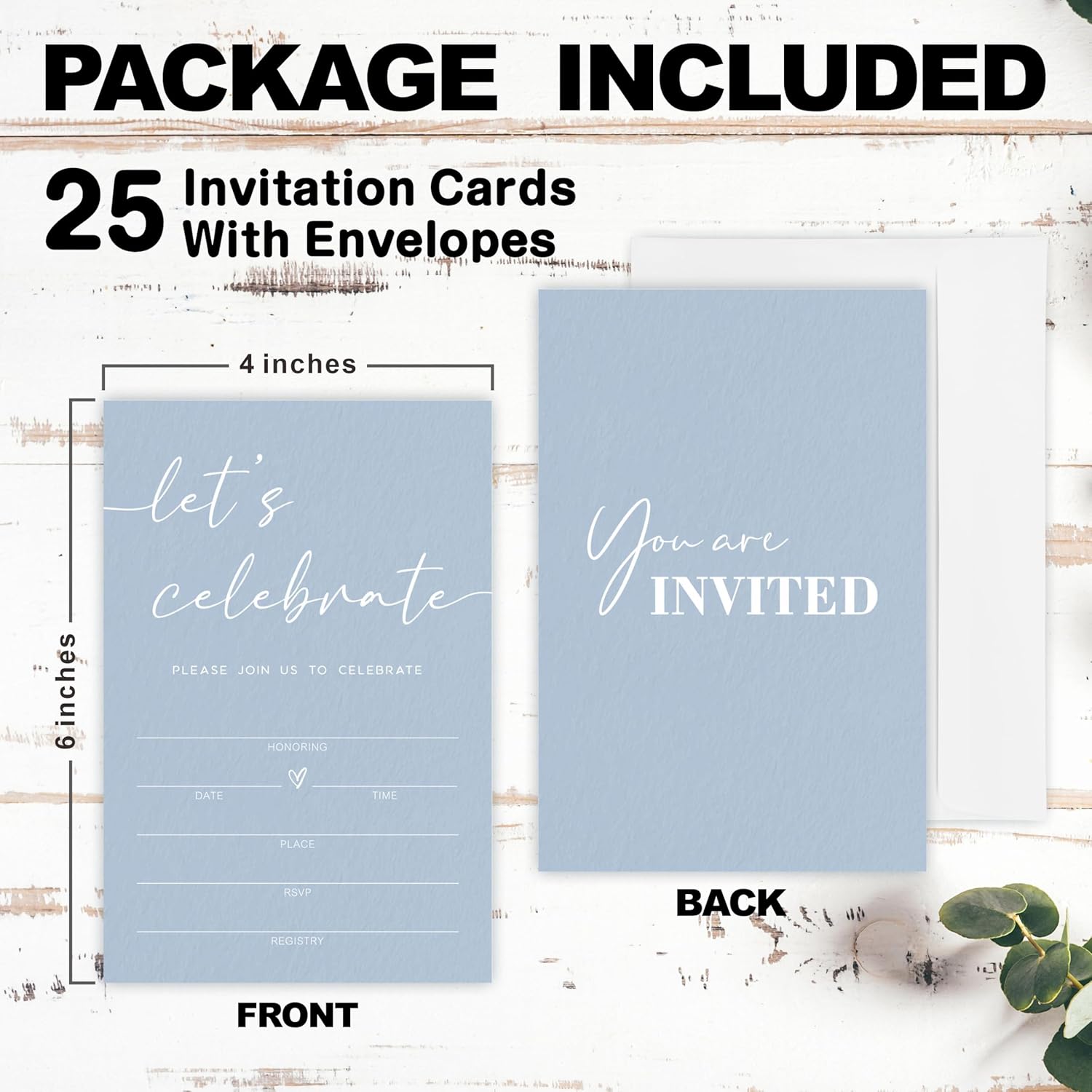 Lets Celebrate Party Invitations 25 Pcs Blue Minimalist Card Set