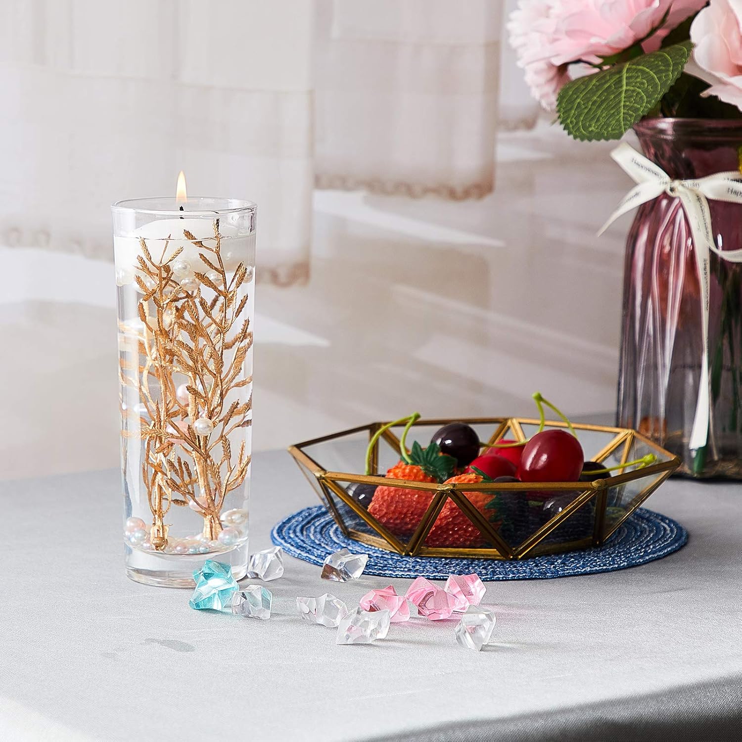 50 Pieces Gold Faux Flowers for Floating Candles and Centerpieces