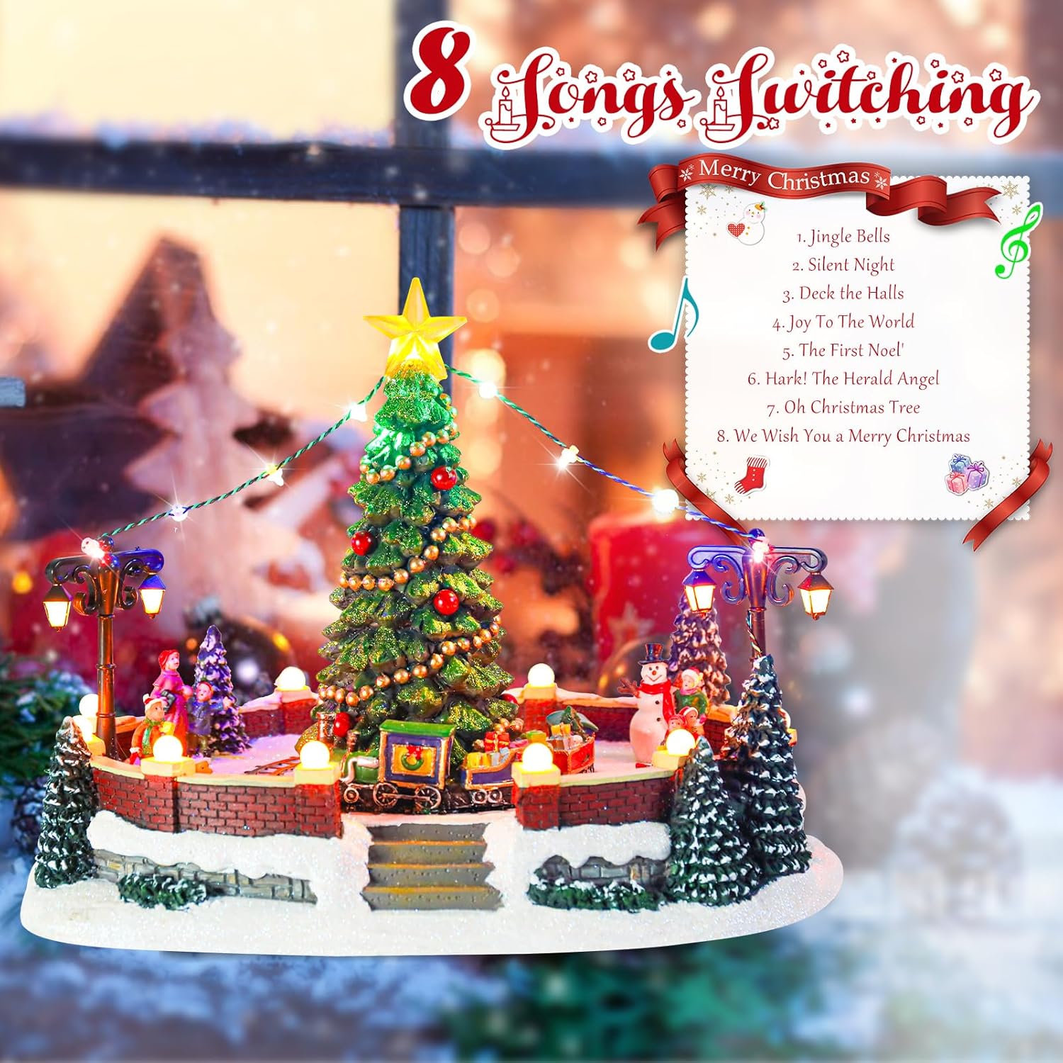 Taman Christmas Village Collectible Buildings with Moving Train and LED Lights