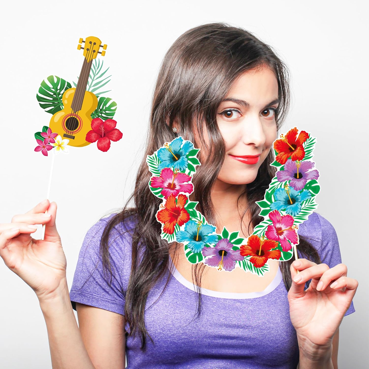 48PCS Hawaiian Tiki Photo Booth Props Set
